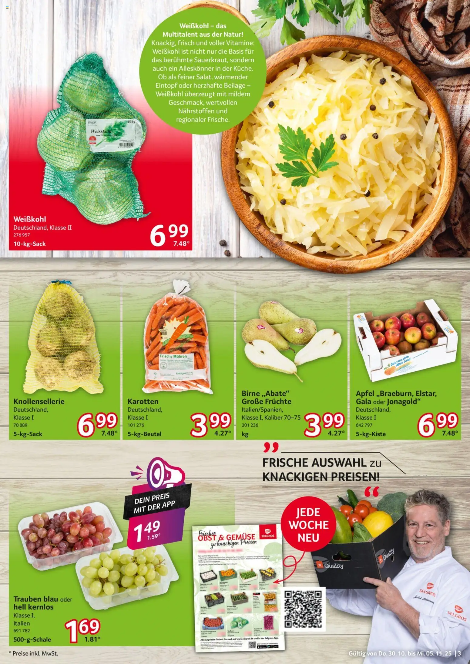 Selgros Prospekt 	 – gültig ab 30.10.2025 | Seite: 3 | Produkte: Mohren, Gemüse, Obst, Birne