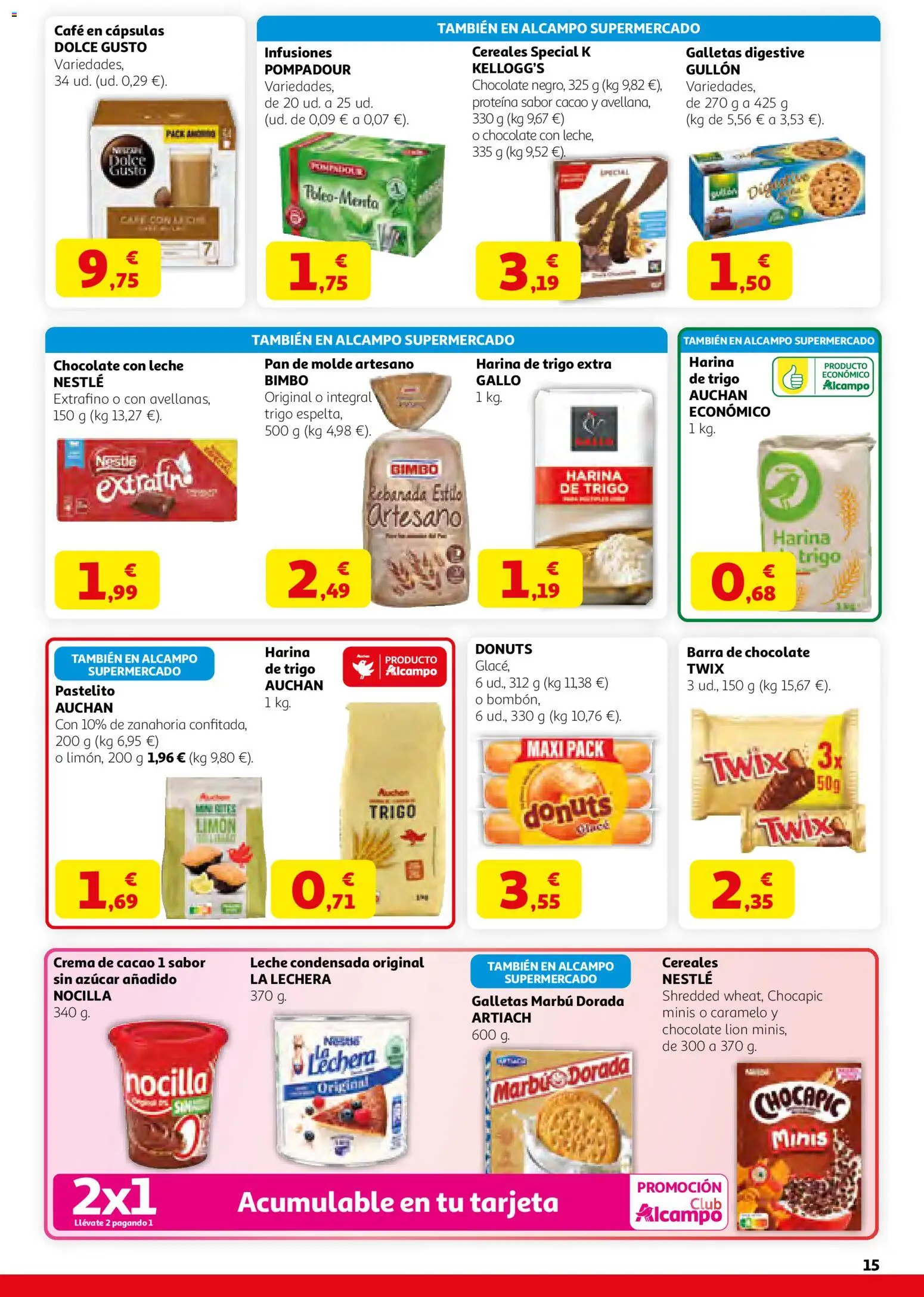 Alcampo HGU Nacional │ válido desde el 12.03.2026 | Página: 15 | Productos: Chocolate, Φαρίνα, Crema, Café en cápsulas