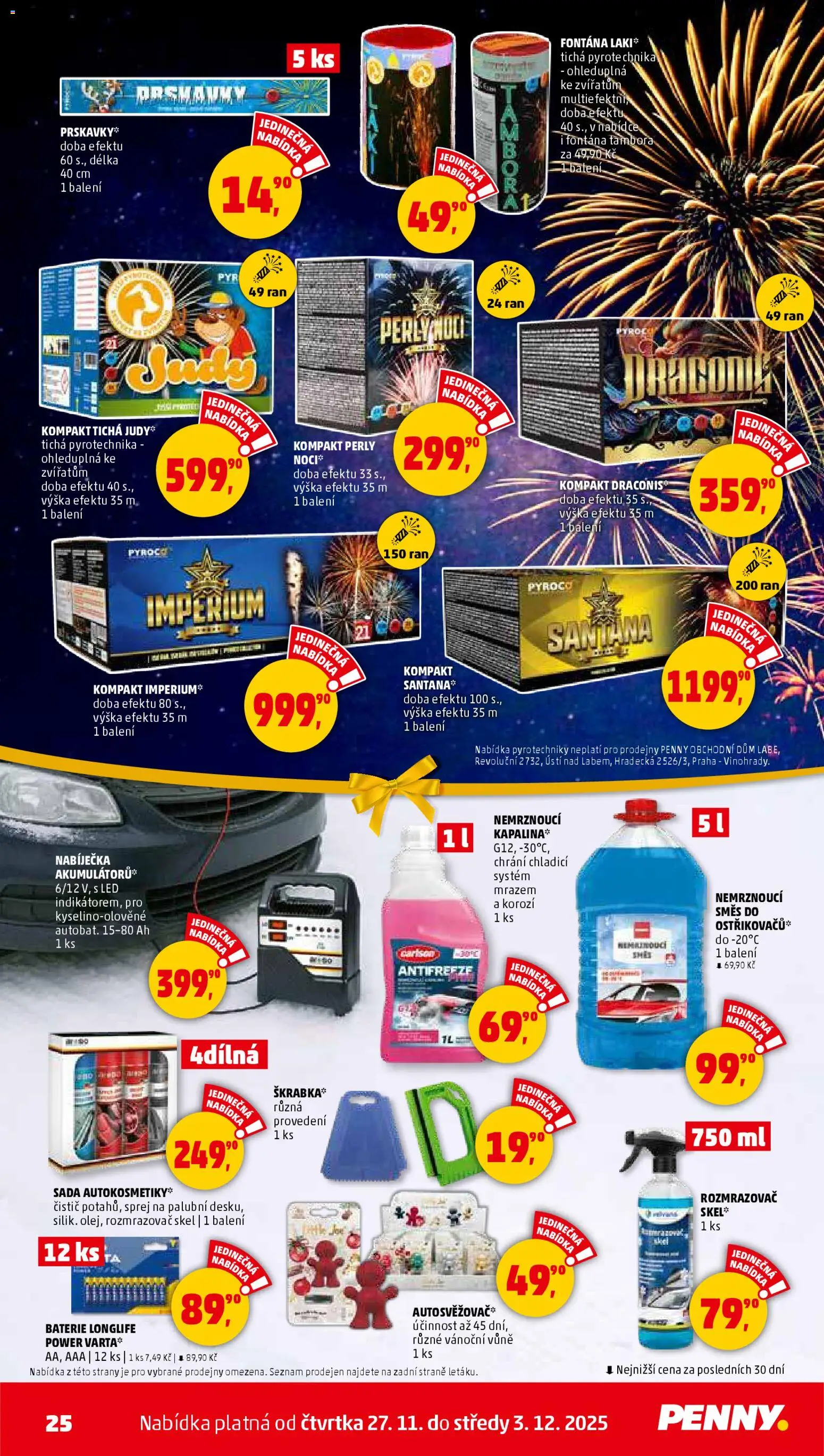 Penny Market leták - Čtvrtečník od 27.11.2025 | Strana: 25 | Produkty: Prskavky, Pyrotechnika, Baterie, LED