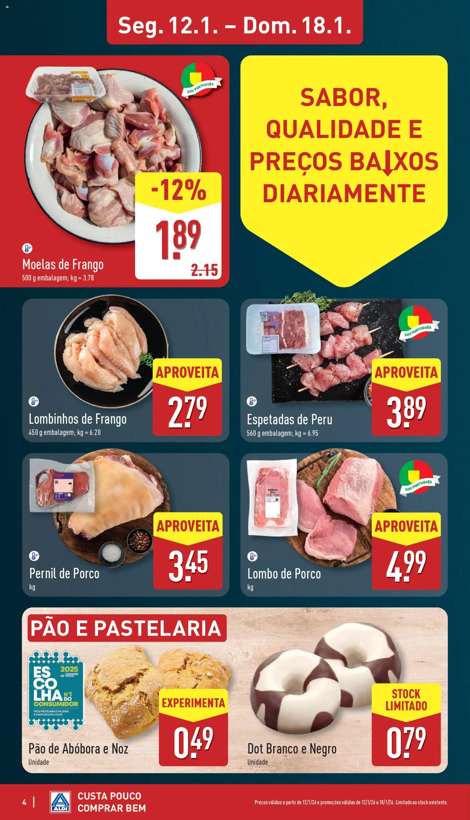 Aldi folheto │ válido de 12.01.2026 | Página: 4 | Produtos: Frango, Peru, Lombo, Abóbora