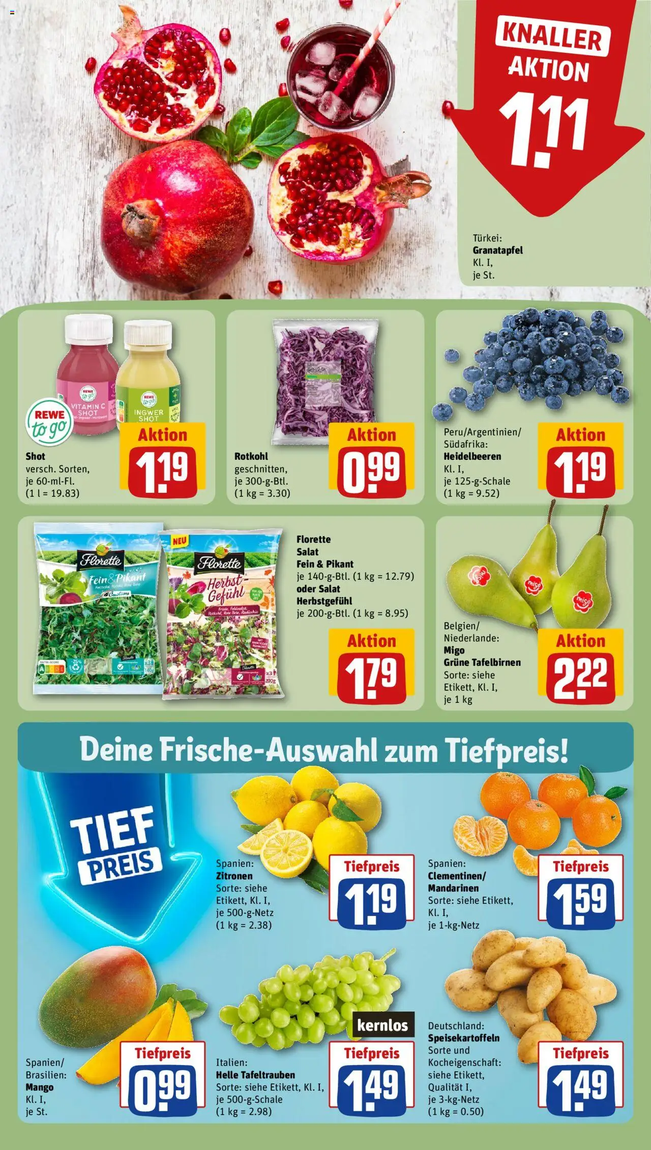 Rewe Prospekt 	 – gültig ab 20.10.2025 | Seite: 8 | Produkte: Rotkohl, Mandarinen, Salat, Zitronen
