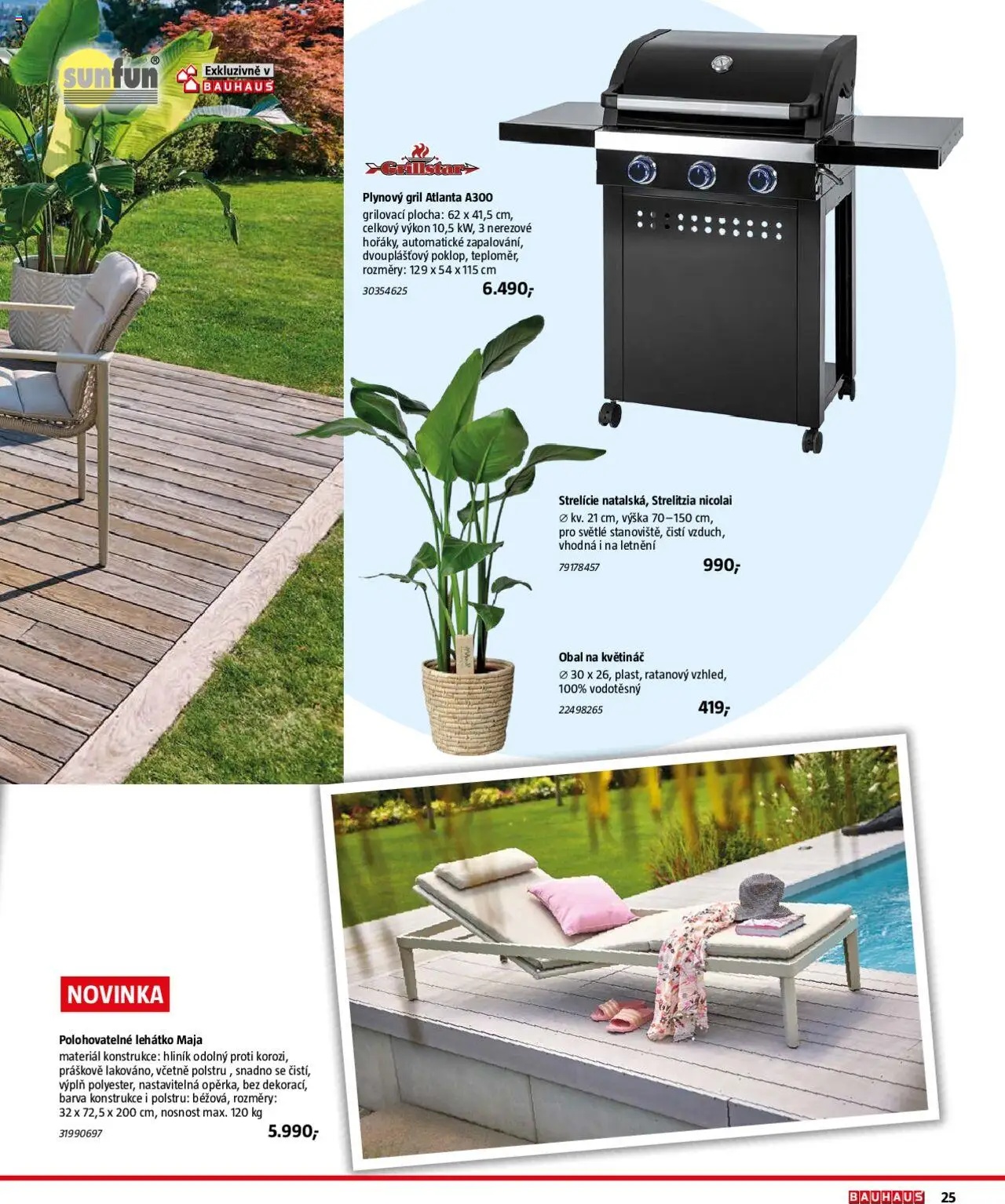 Bauhaus katalog Zahradní nábytek od 01.04.2025 | Strana: 25 | Produkty: Gril, Lehátko, Obal na květináč, Květináč