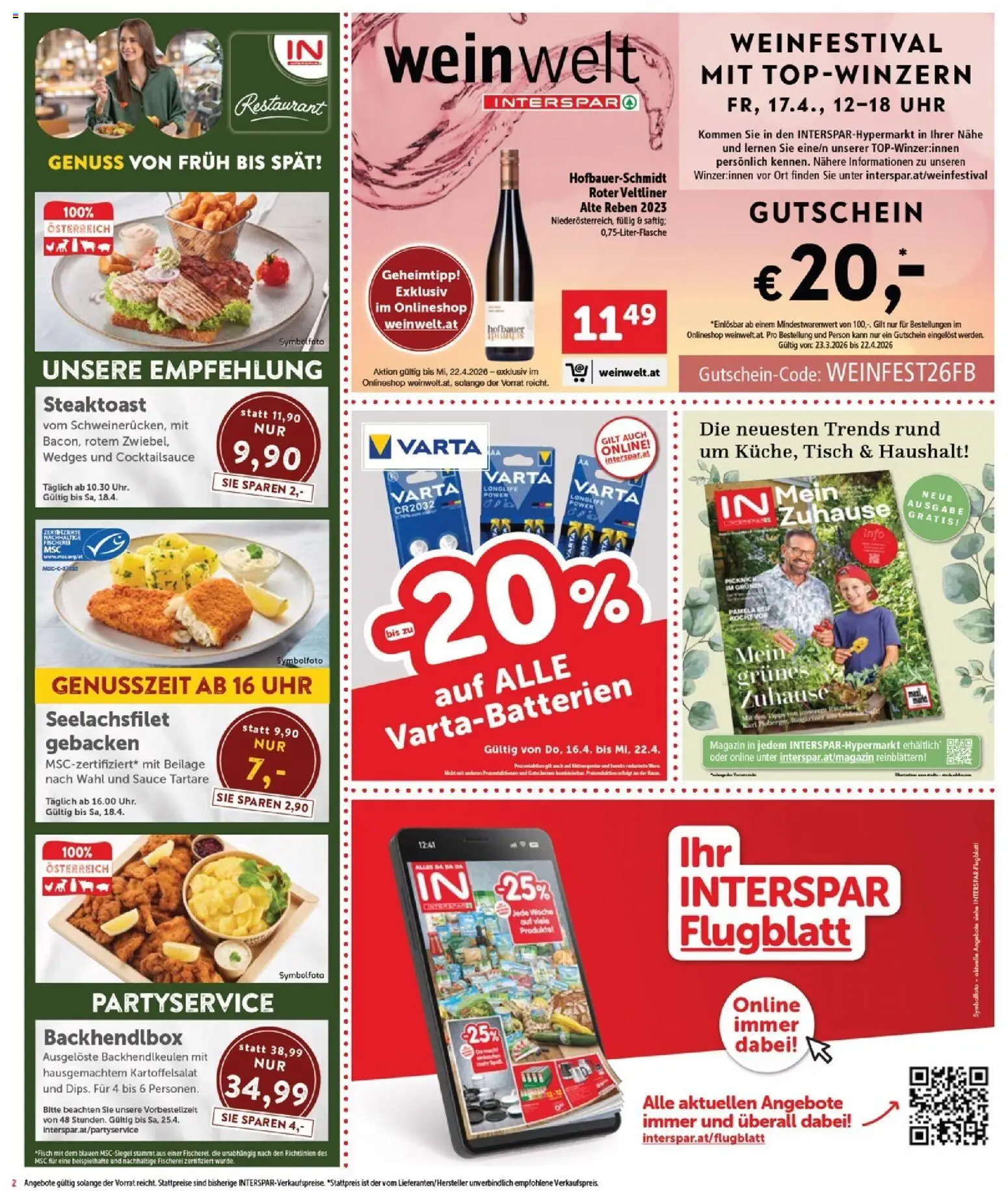 Interspar Flugblatt - Burgenland Sued gültig ab 16.04.2026 | Seite: 2 | Produkte: Uhr, Tisch, Fisch