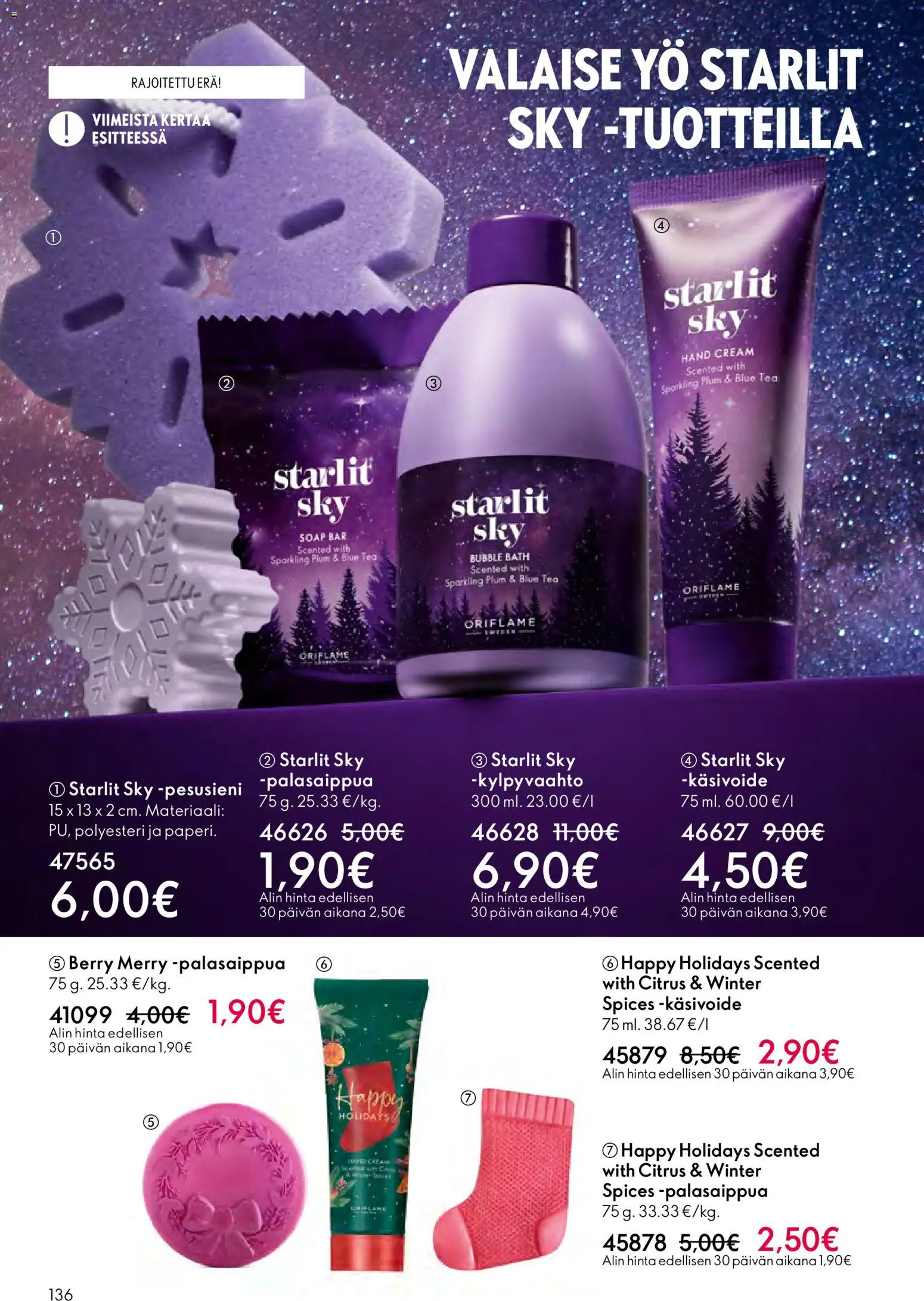 Oriflame - Esite 01 – voimassa 31.12.2025 alkaen | Sivu: 136 | Tuotteet: Käsivoide, Kylpyvaahto, Pesusieni