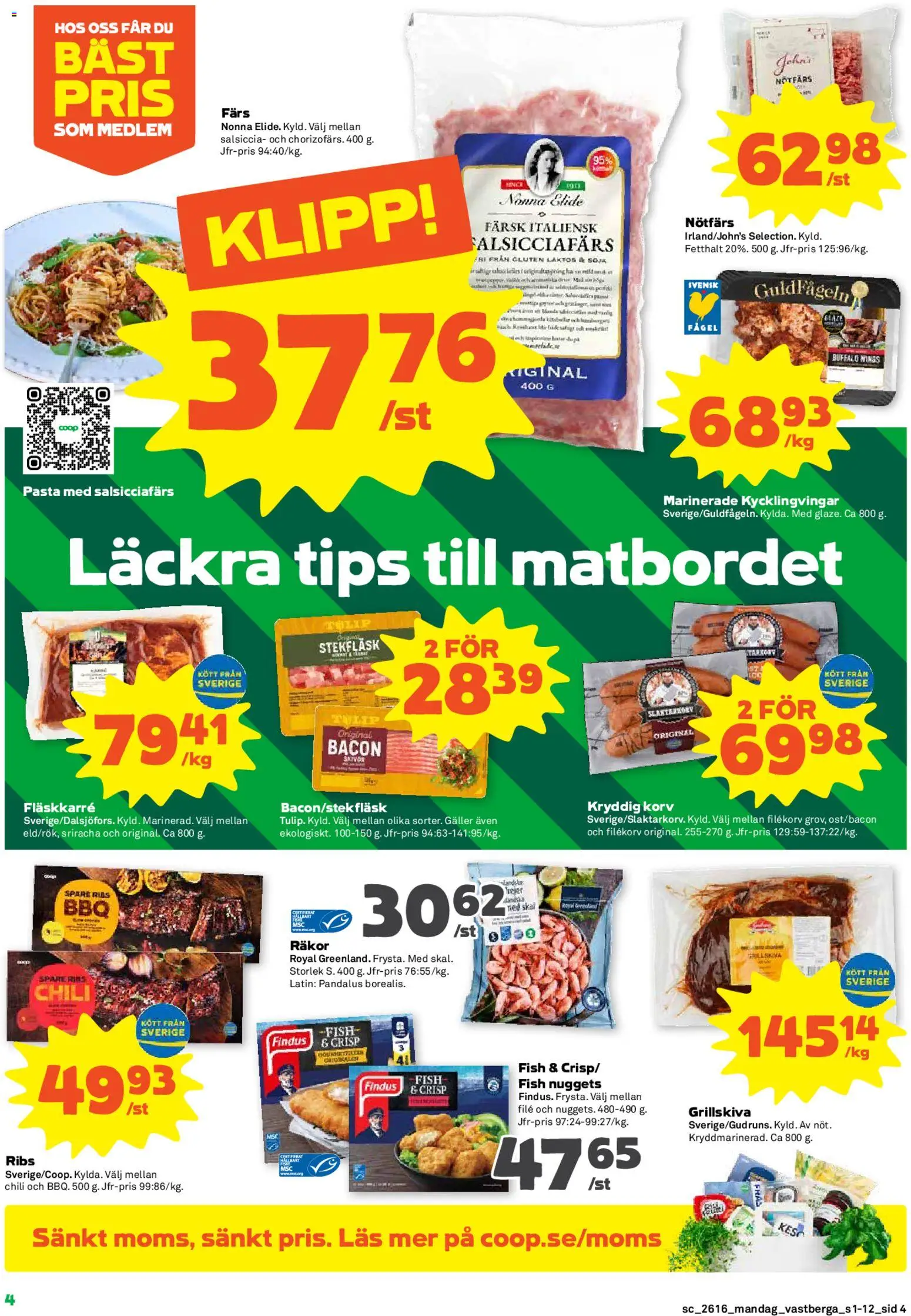 Coop Forum reklamblad aktuell från 13.04.2026 | Sida: 4 | Produkter: Nötfärs, Galler, Räkor, Häll