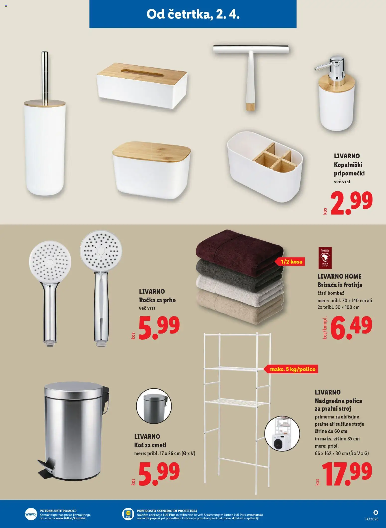 Novi Lidl katalog ponudbe – veljaven od 02.04.2026 | Stran: 35 | Izdelki: Pralni stroj, Brisača, Polica, Kos