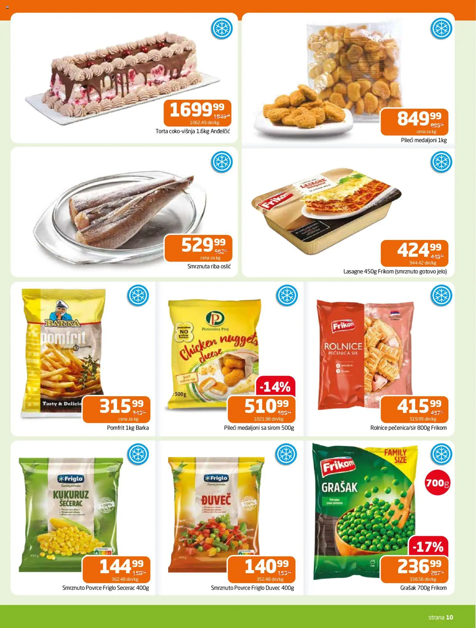 Gomex katalog - važi od 22.10.2025 | Strana: 10 | Proizvode: Grašak, Chicken nuggets, Sir, Torta