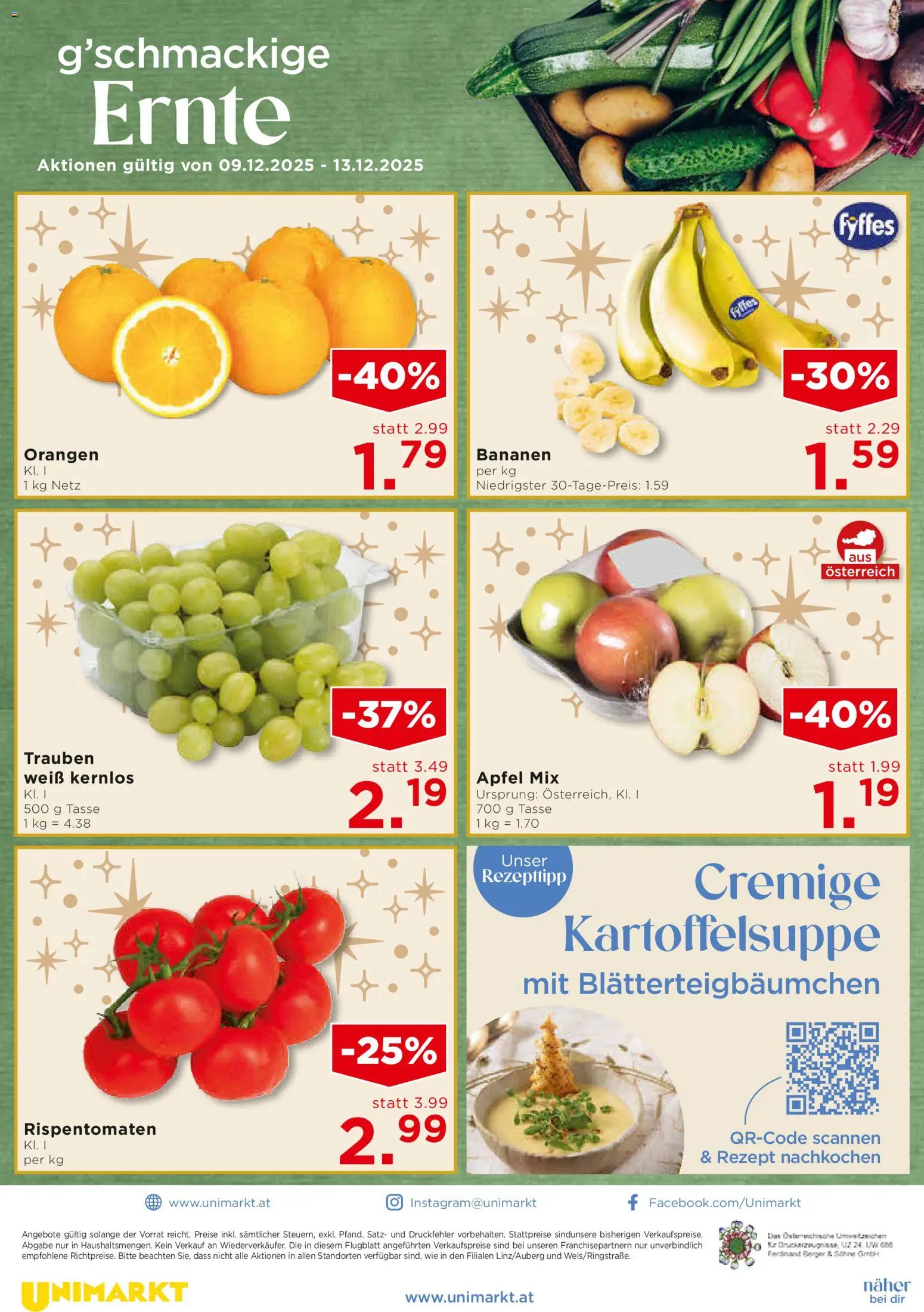 Unimarkt Nord gültig ab 10.12.2025 | Seite: 16 | Produkte: Äpfel, Orangen, Bananen