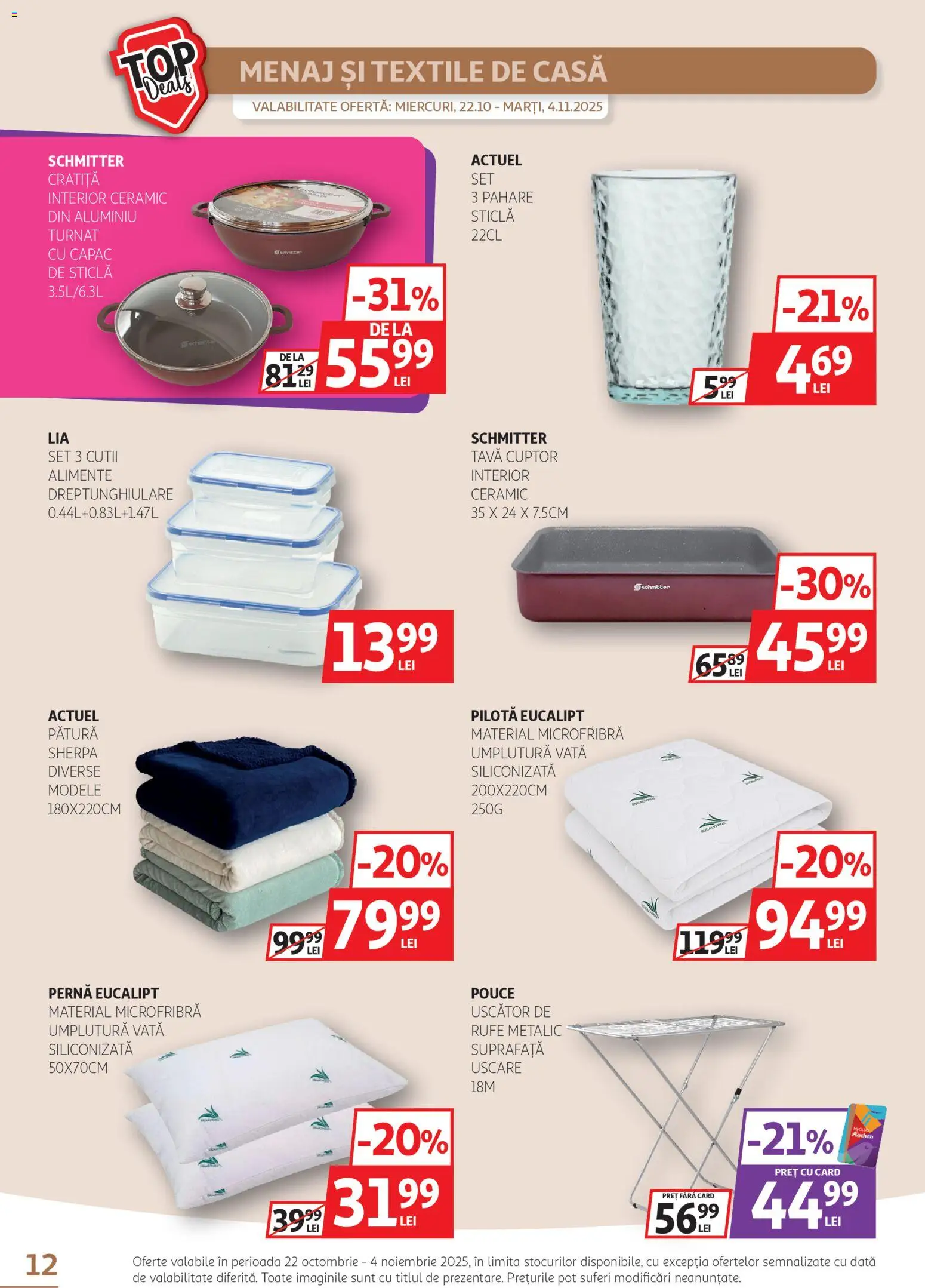 Noul catalog Auchan – valabil de la 22.10.2025 | Pagină: 12 | Produse: Uscător, Cuptor, Pernă, Pătură