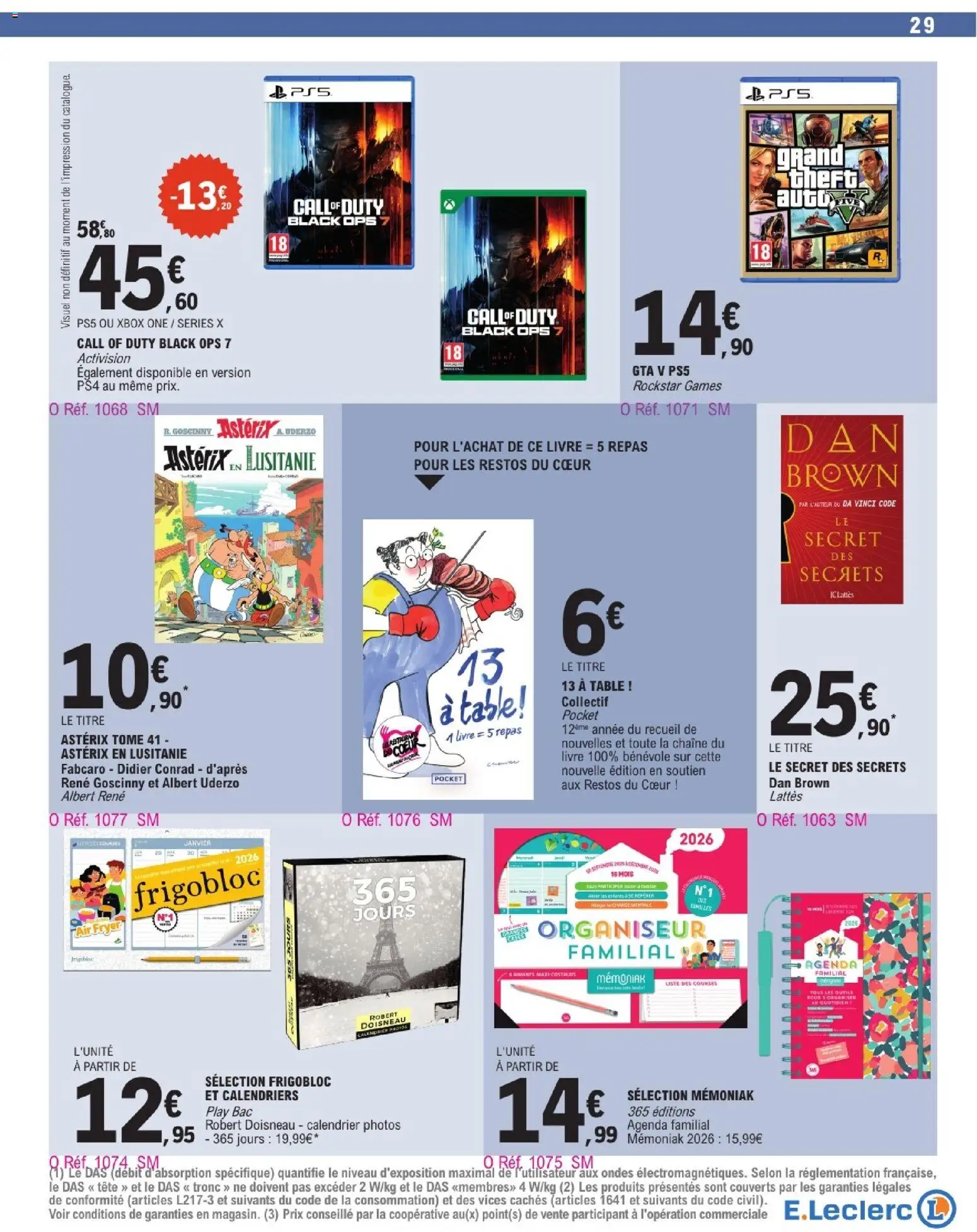 {H1} | Page: 29 | Produits: Xbox, Calendrier, Table, Livre