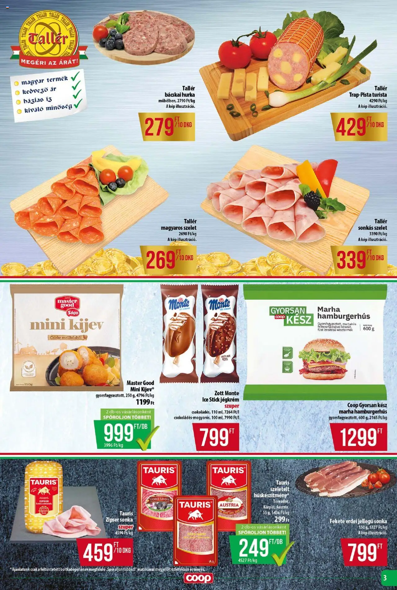 COOP akciós ujság - amely érvényes a következő dátumtól: 28.08.2025 | Oldal: 3 | Termékek: Sonka, Hurka, Marhahús, Jégkrém