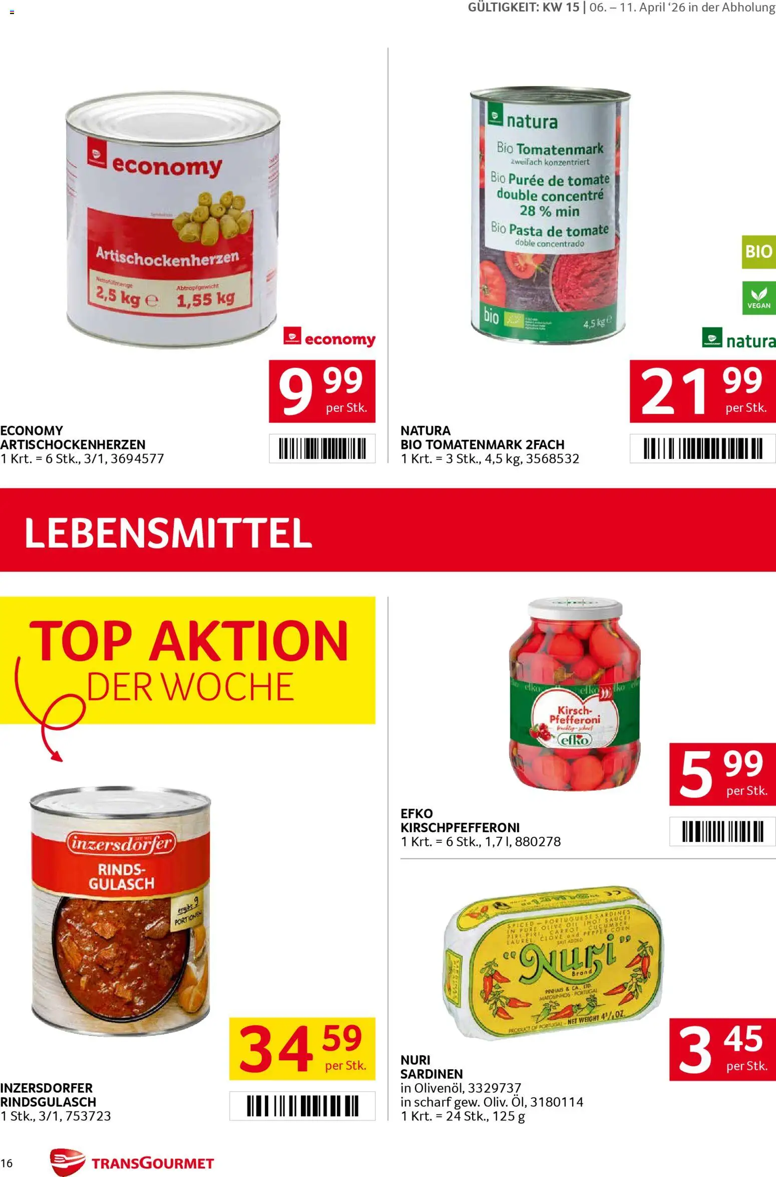 Transgourmet Flugblatt gültig ab 06.04.2026 | Seite: 16 | Produkte: Pasta, Libacomb