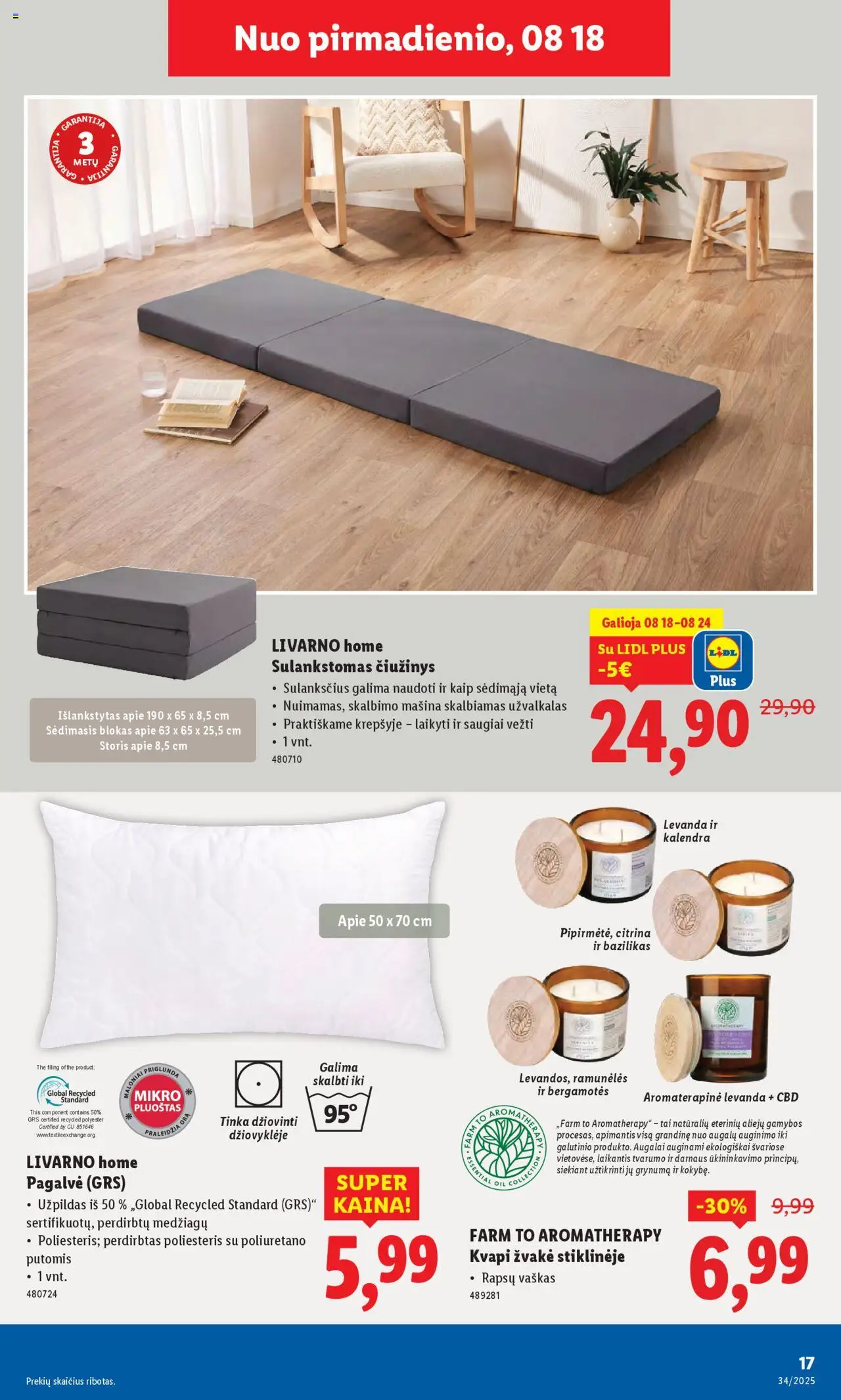 LIDL - Leidinys - Ne maisto prekių pasiūlymai│galioja nuo 18.08.2025 | Puslapis: 17 | Prekių: Pagalvė, Čiužinys, Skalbimo mašina, Užvalkalas