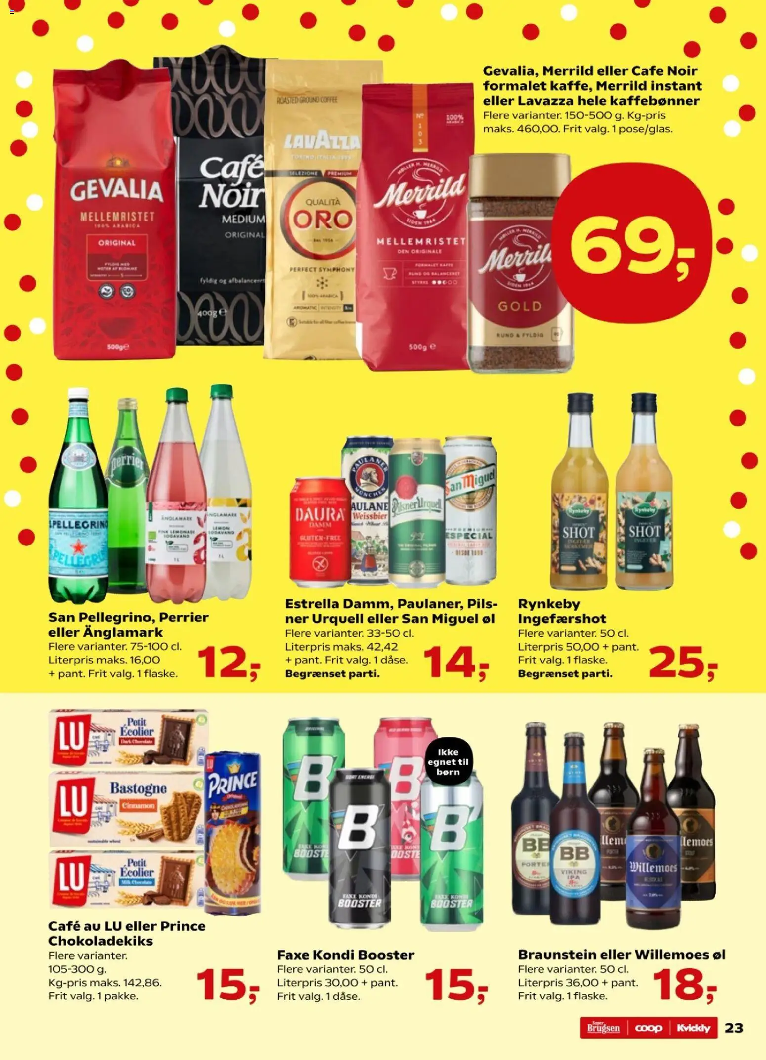 Super Brugsen tilbudsavis – gyldig fra 16.01.2026 | Side: 23 | Produkter: Kaffe, Faxe Kondi, Chokoladekiks, Ingefærshot