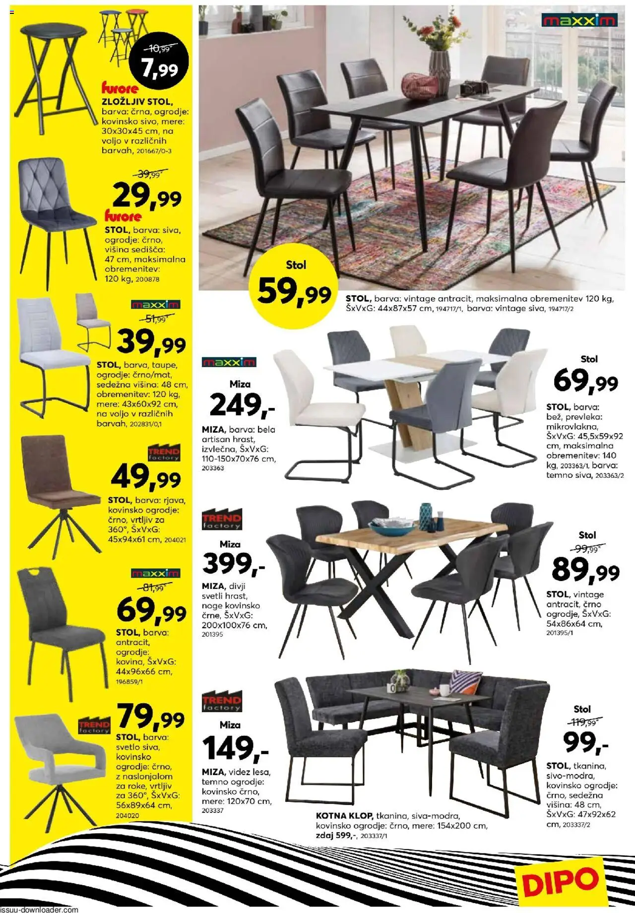 Novi Dipo katalog ponudbe – veljaven od 15.10.2025 | Stran: 13 | Izdelki: Prevleka, Miza, Stol, Barva