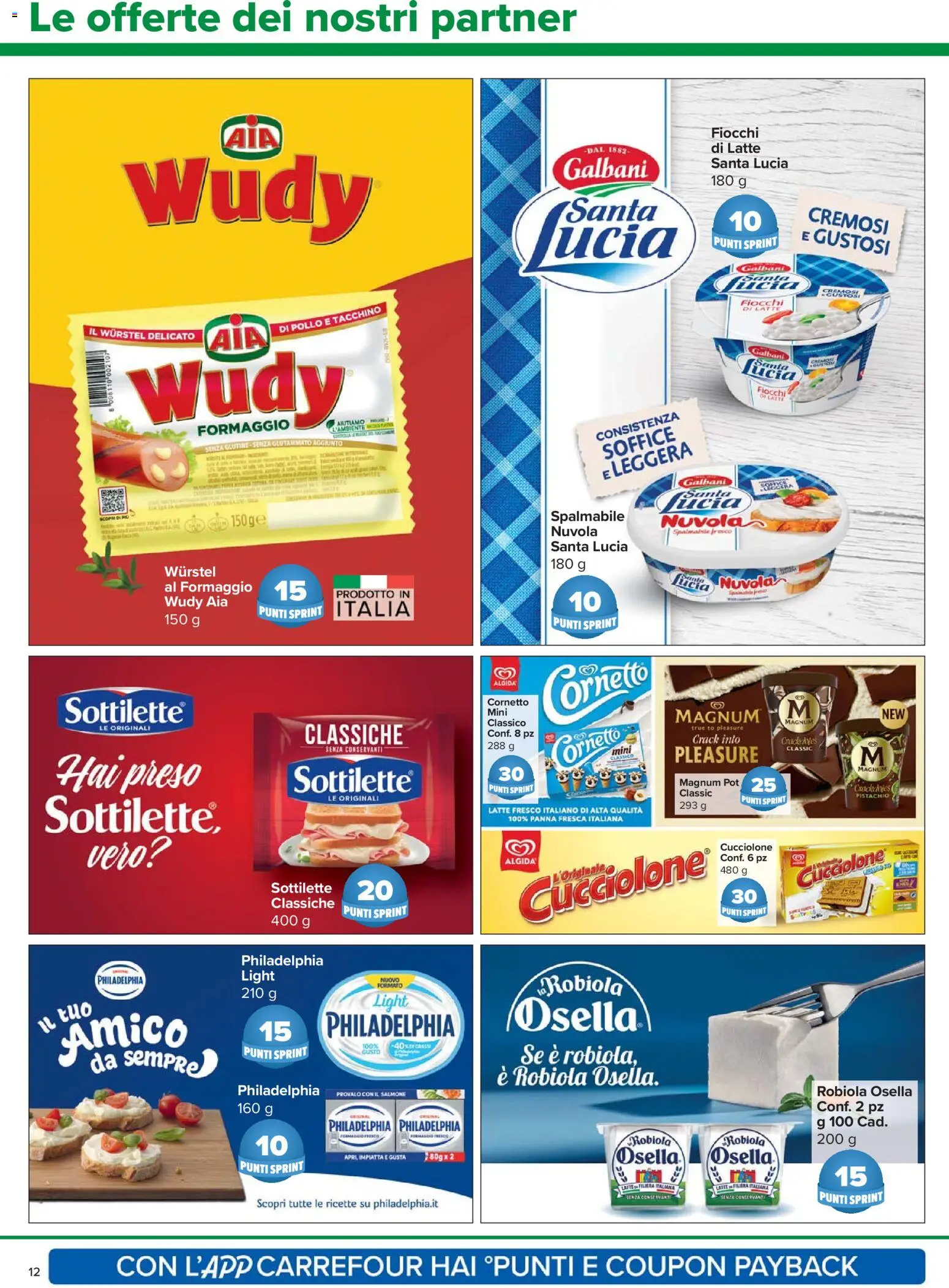 Volantino Carrefour del 23.04.2026 | Pagina: 12 | Prodotti: Salmone, Cornetto, Fiocchi, Wurstel