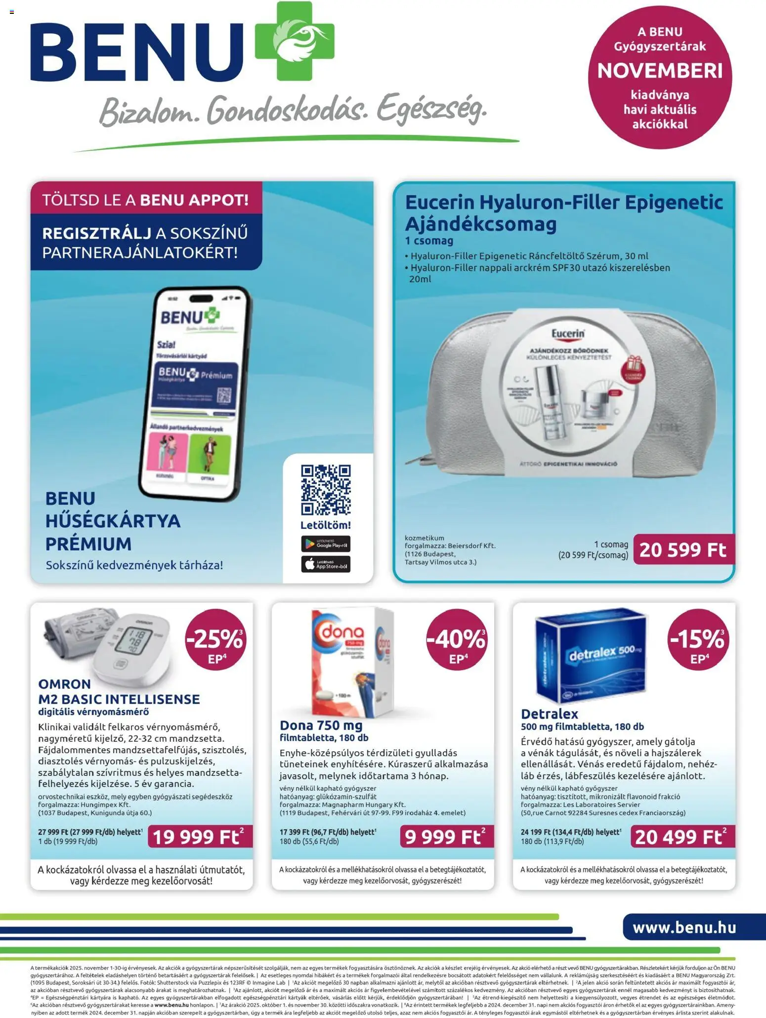 BENU Gyógyszertárak akciós ujság - amely érvényes a következő dátumtól: 01.11.2025 | Oldal: 1 | Termékek: Vérnyomásmérő, Arckrém