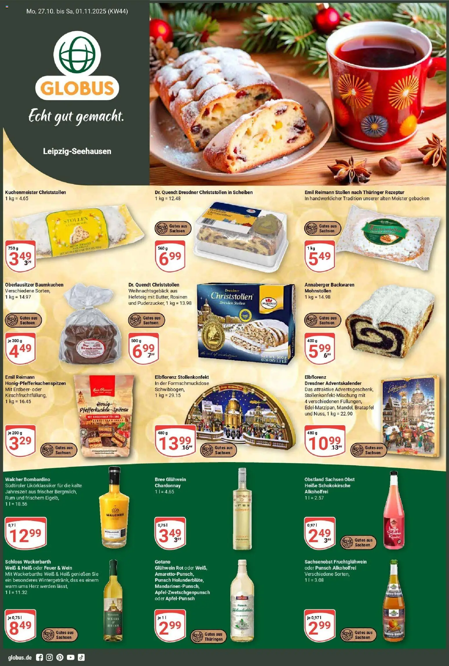 Globus prospekt Leipzig	 – gültig ab 26.10.2025 | Seite: 1 | Produkte: Bree, Rosinen, Obst, Wein