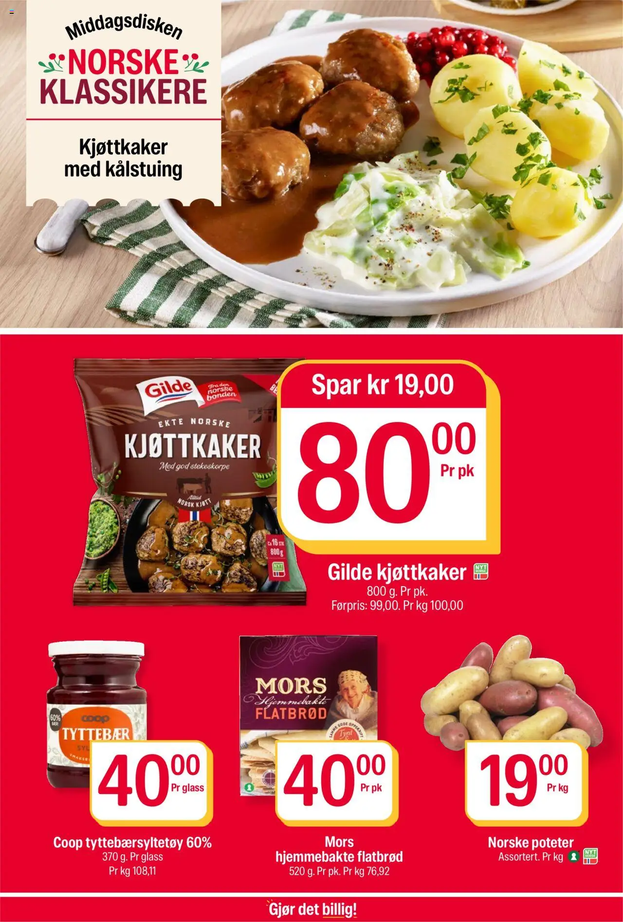 {H1} | Side: 3 | Produkter: Poteter, Kjøttkaker, Glass, Kolasås