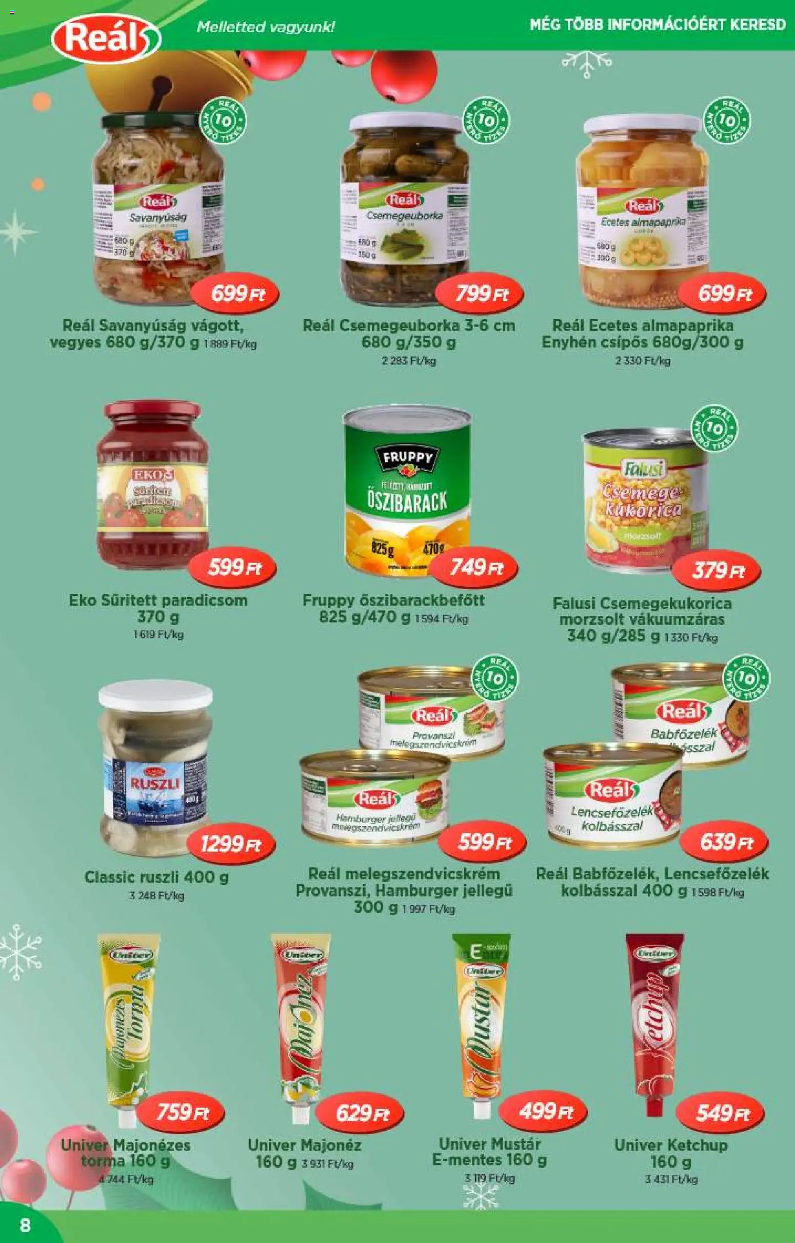 Reál akciós ujság - amely érvényes a következő dátumtól: 26.11.2025 | Oldal: 8 | Termékek: Őszibarack, Hamburger, Ketchup, Mustár
