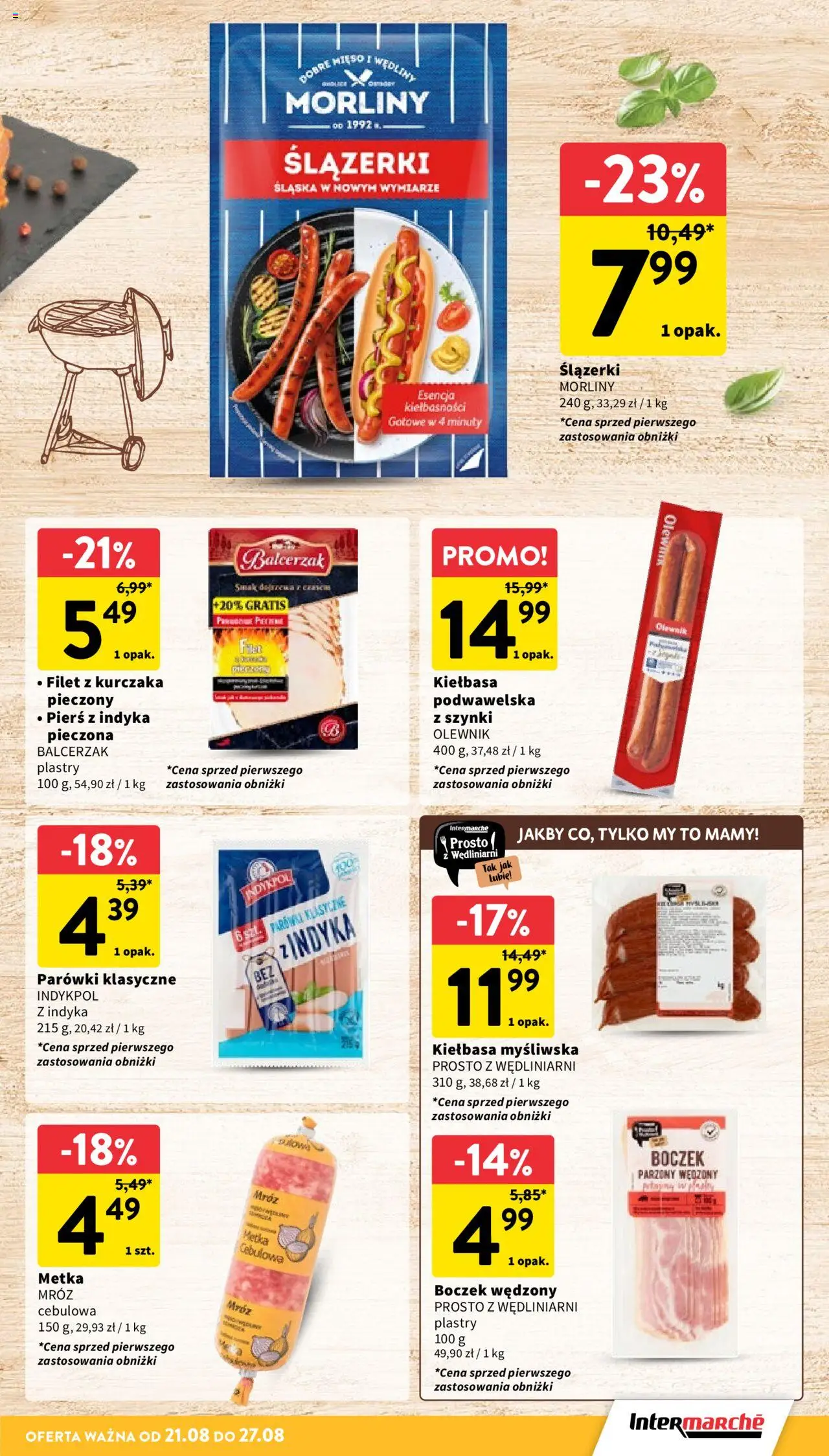 Intermarche Gazetka od 21.08.2025 | Strona: 15 | Produkty: Kiełbasa, Mięso, Filet z kurczaka, Parówki