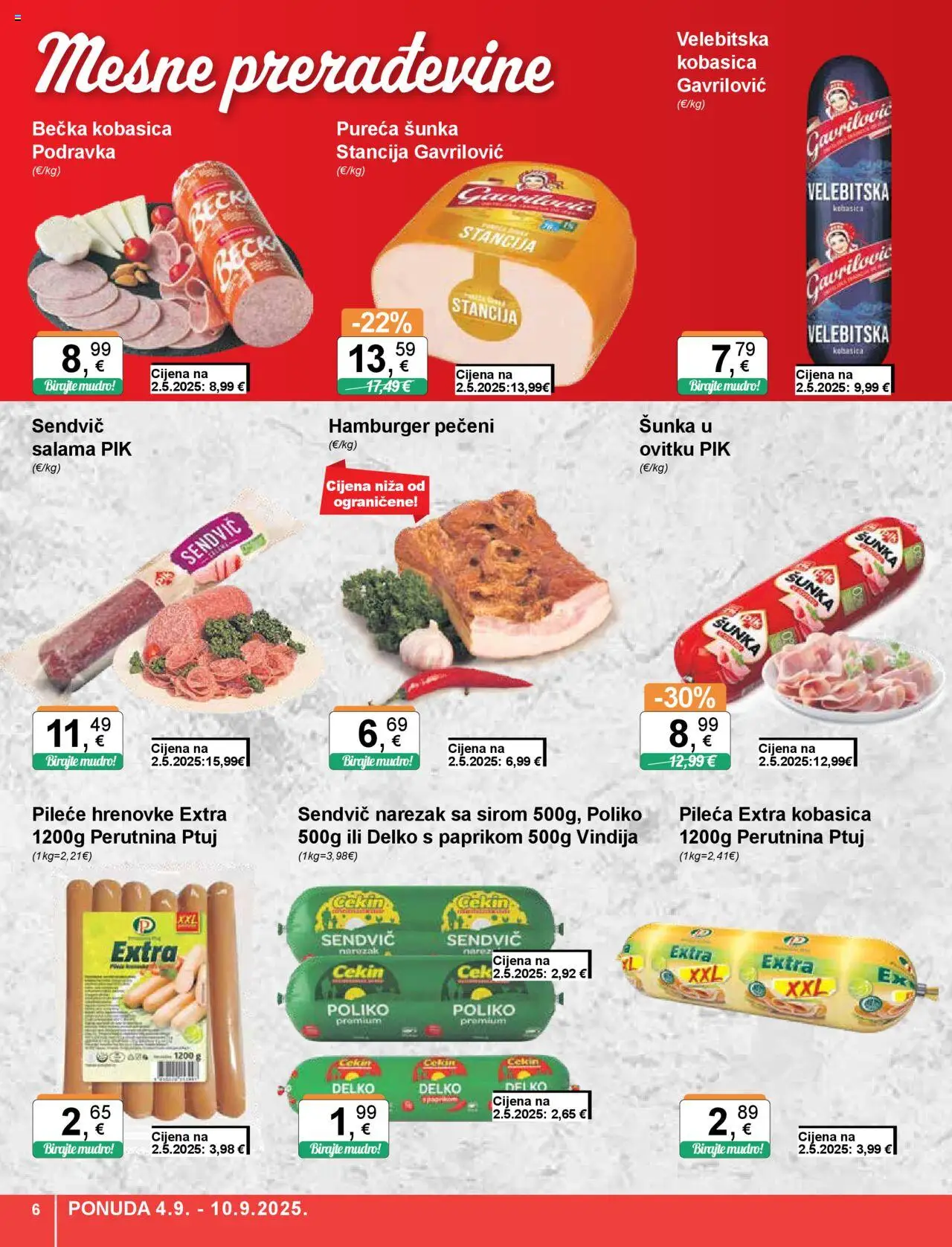KTC katalog | vrijedi od 04.09.2025 | Stranica: 6 | Proizvodi: Salama, Hrenovke, Narezak, Hamburger