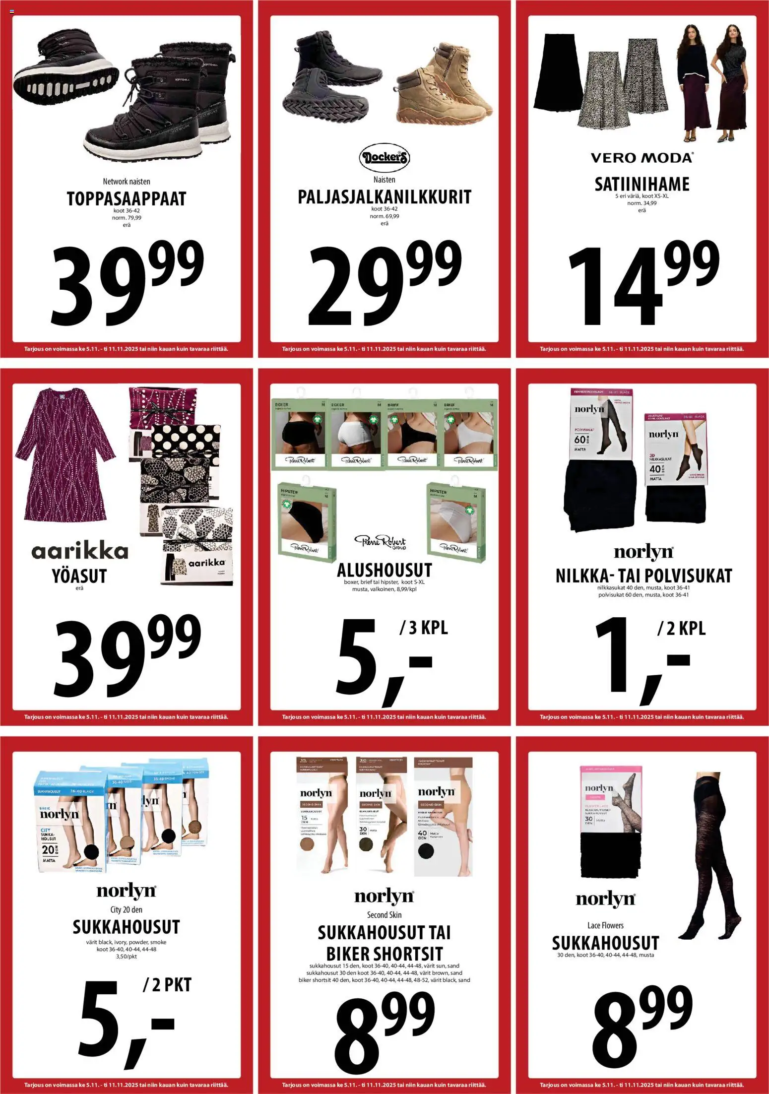 Tuuri tarjoukset – voimassa 05.11.2025 alkaen | Sivu: 21 | Tuotteet: Sukkahousut, Shortsit, Alushousut, Polvisukat