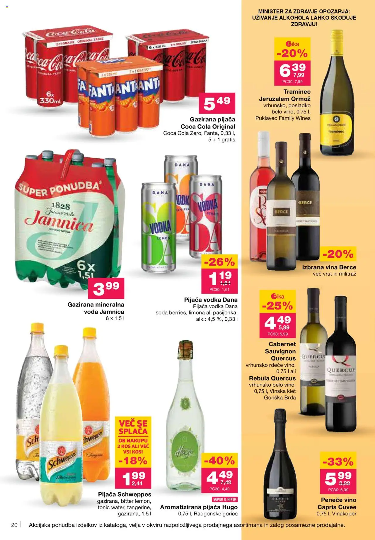 Mercator katalog │ velja od 14.08.2025 | Stran: 22 | Izdelki: Kos, Mineralna voda, Vino, Limona