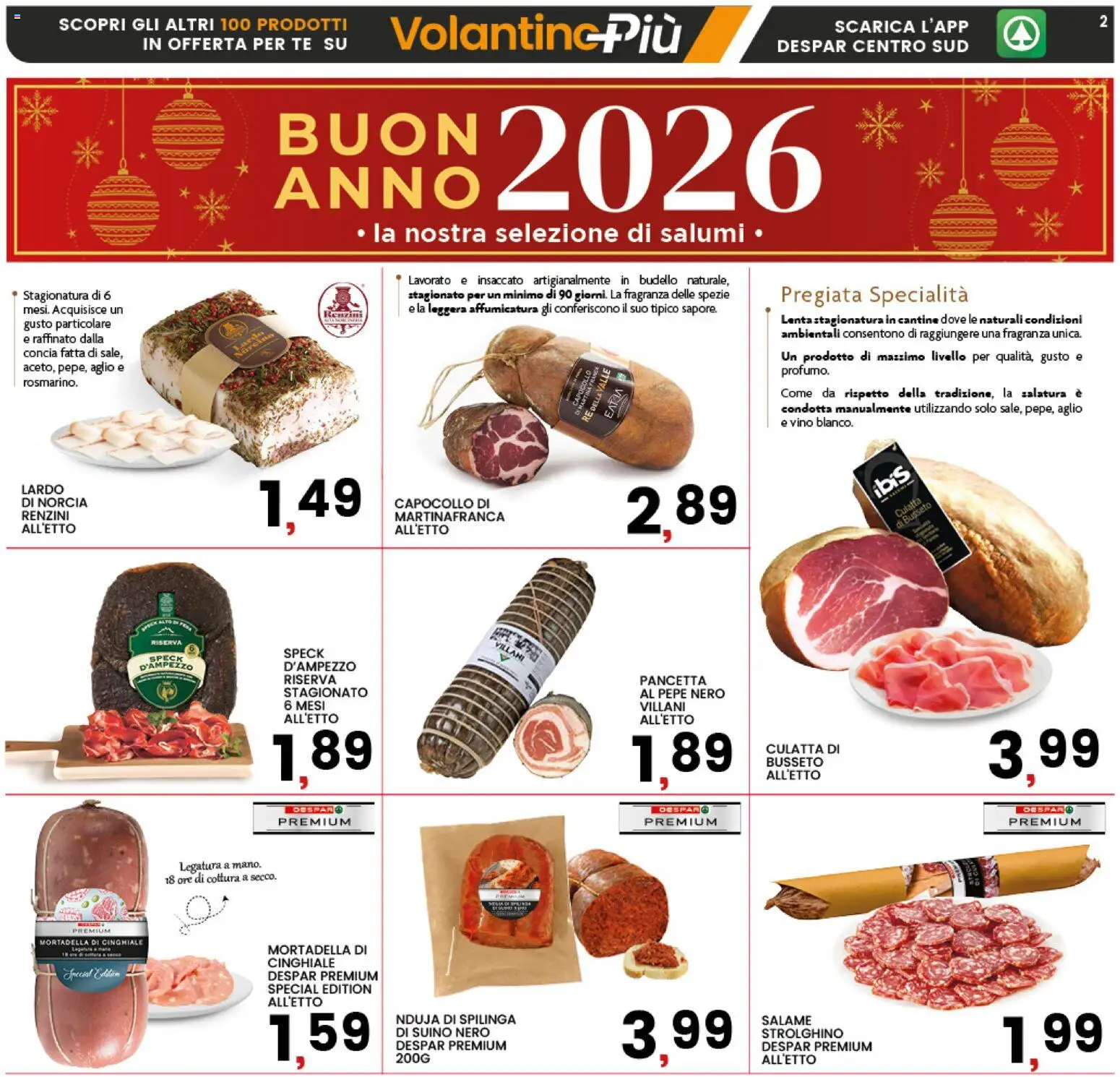 Volantino Interspar del 26.12.2025 | Pagina: 2 | Prodotti: Suino, Pepe, Mortadella, Fragranza