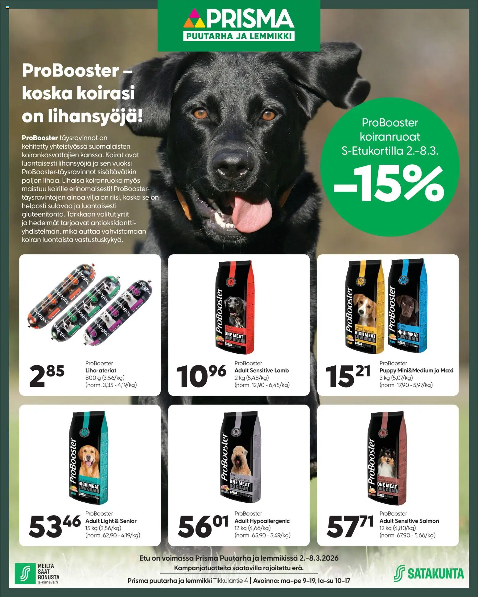 Prisma Puutarha ja lemmikki ProBooster koiranruoat -etu – voimassa 02.03.2026 alkaen | Sivu: 1 | Tuotteet: Koiranruoka