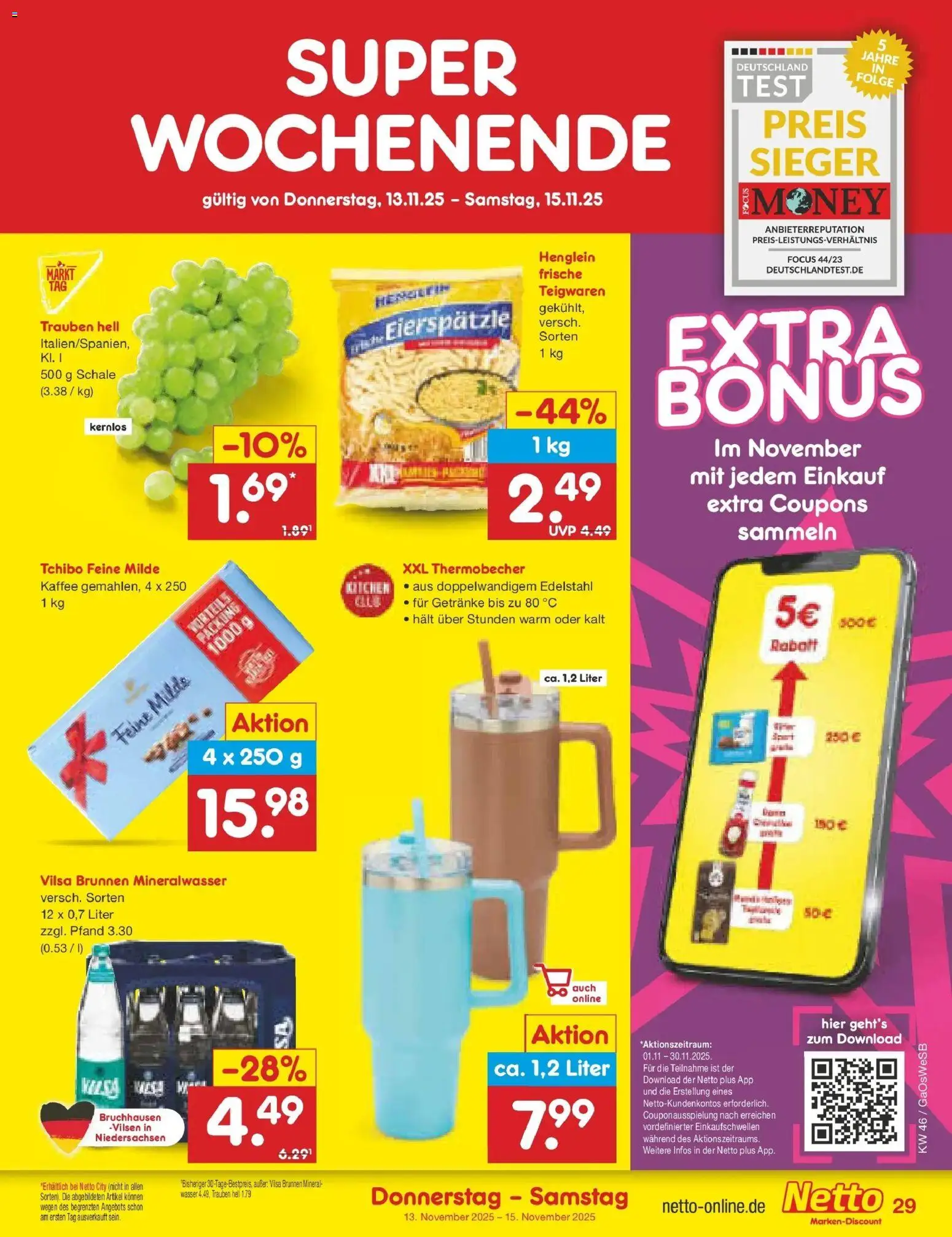 Netto Marken-Discount - Netto: Wochenangebote – gültig ab 10.11.2025 | Seite: 37 | Produkte: Trauben, Kaffee, Mineralwasser, Wasser