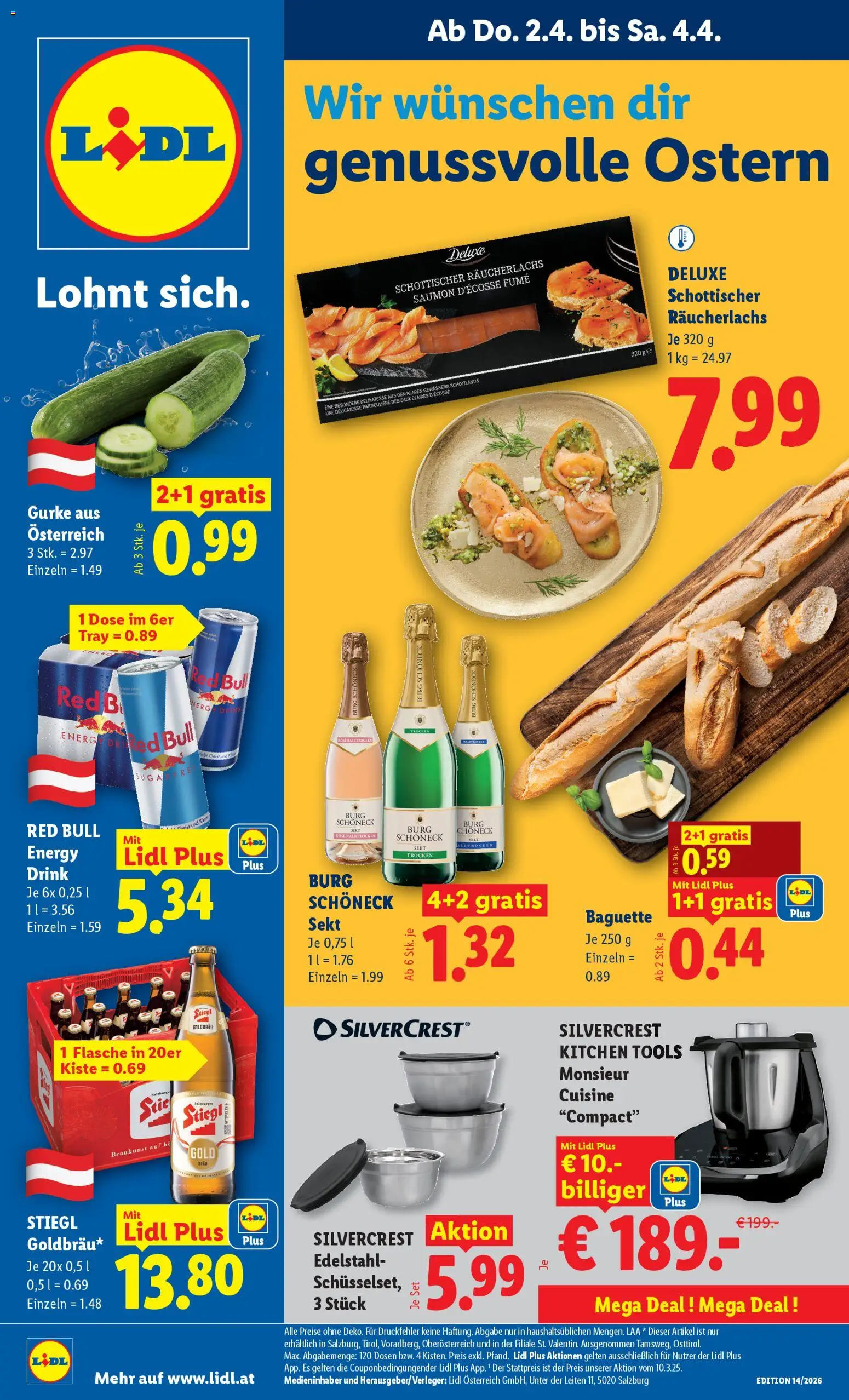 Lidl Flugblatt - Altenmarkt im Pongau, St. Johann im Pongau, Zell am See gültig ab 02.04.2026 | Seite: 1 | Produkte: Jääkaappipakastin