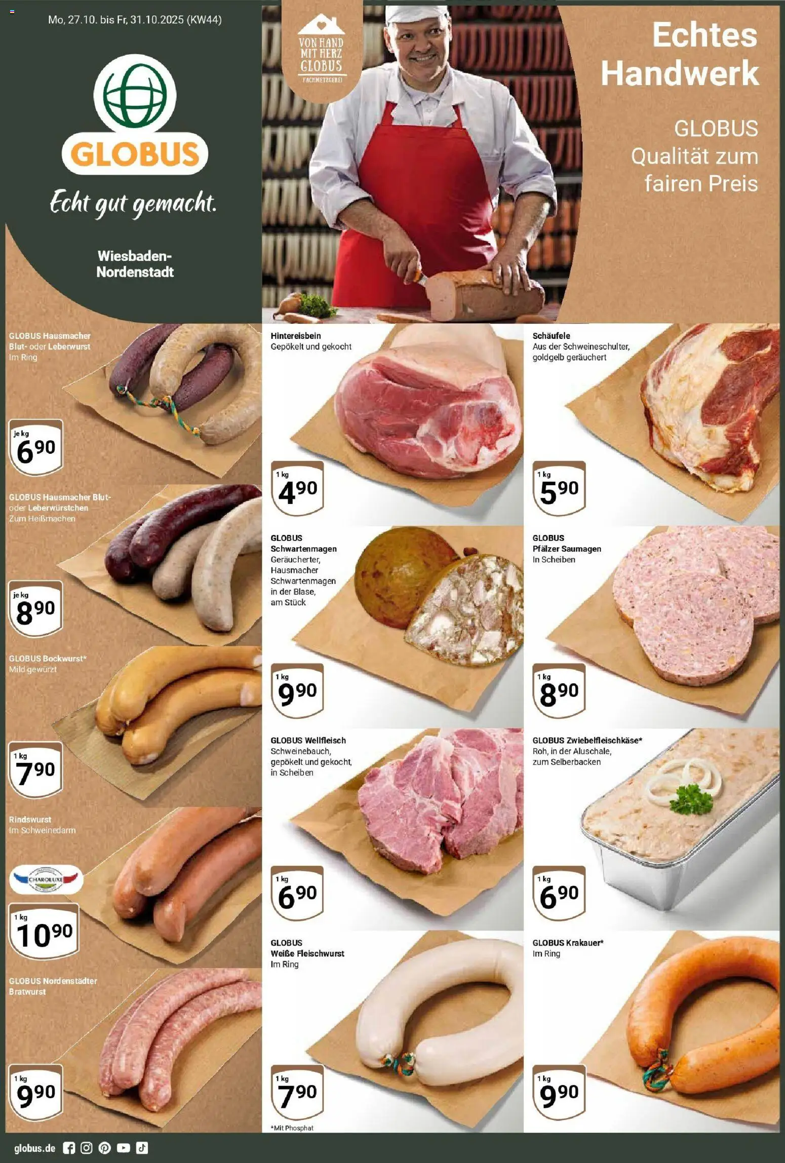 Globus prospekt Wiesbaden-Nordenstadt	 – gültig ab 26.10.2025 | Seite: 1 | Produkte: Bratwurst
