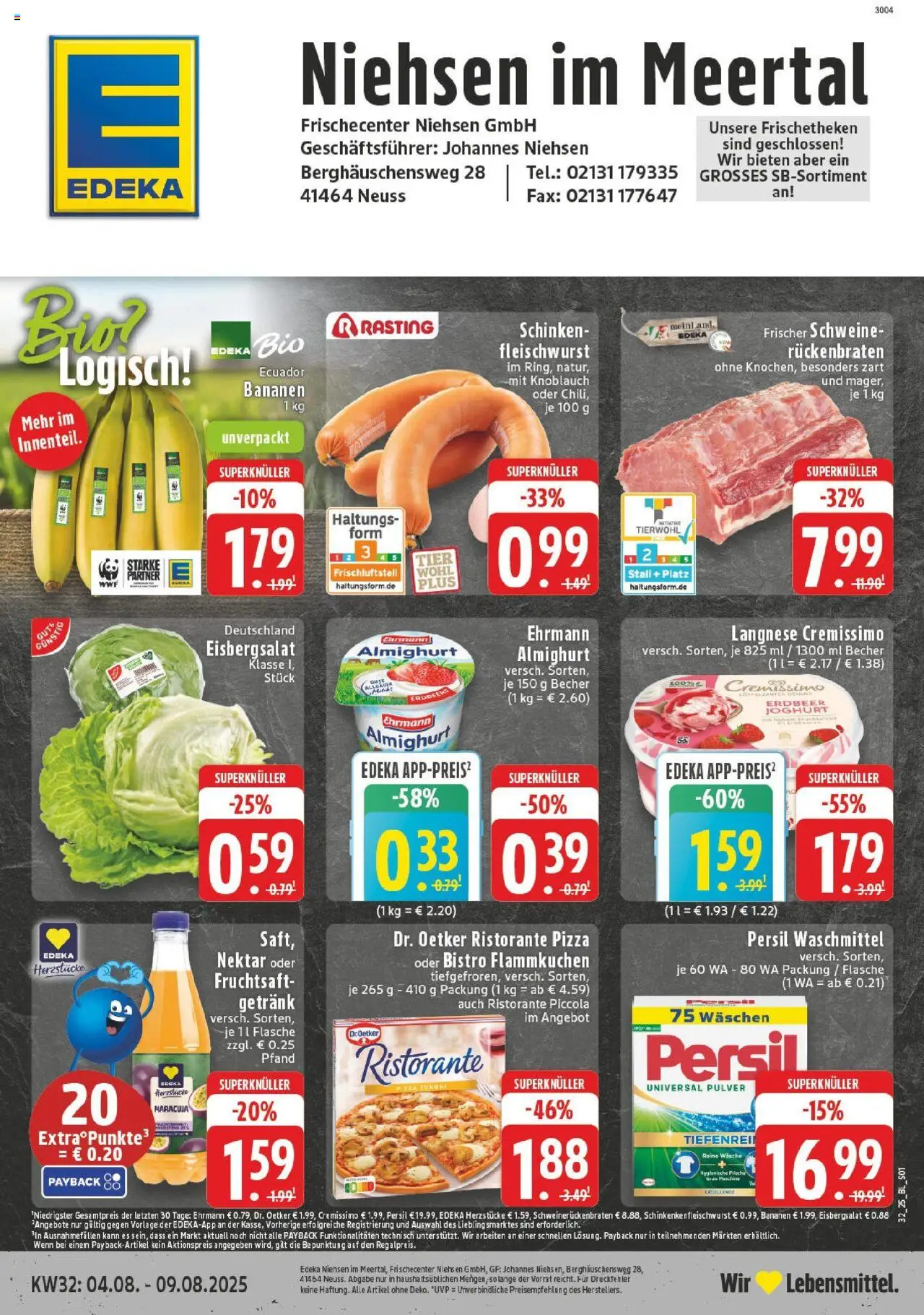 Edeka prospekt Neuss-Meertal	 - gültig ab dem 03.08.2025 | Seite: 1 | Produkte: Langnese, Langnese cremissimo, Schinken, Pizza