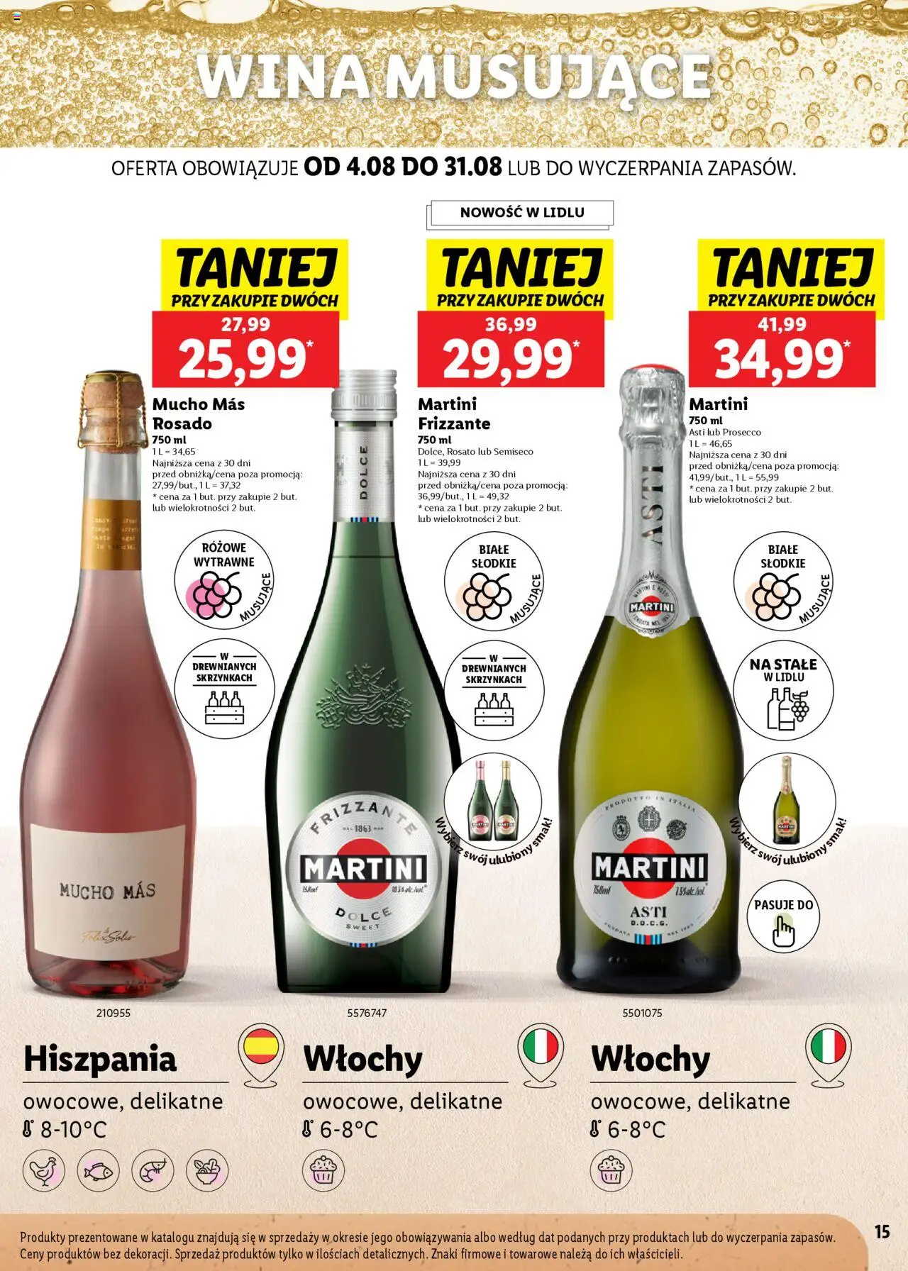 Lidl Katalog karta win od 04.08.2025 | Strona: 15 | Produkty: Martini, Prosecco