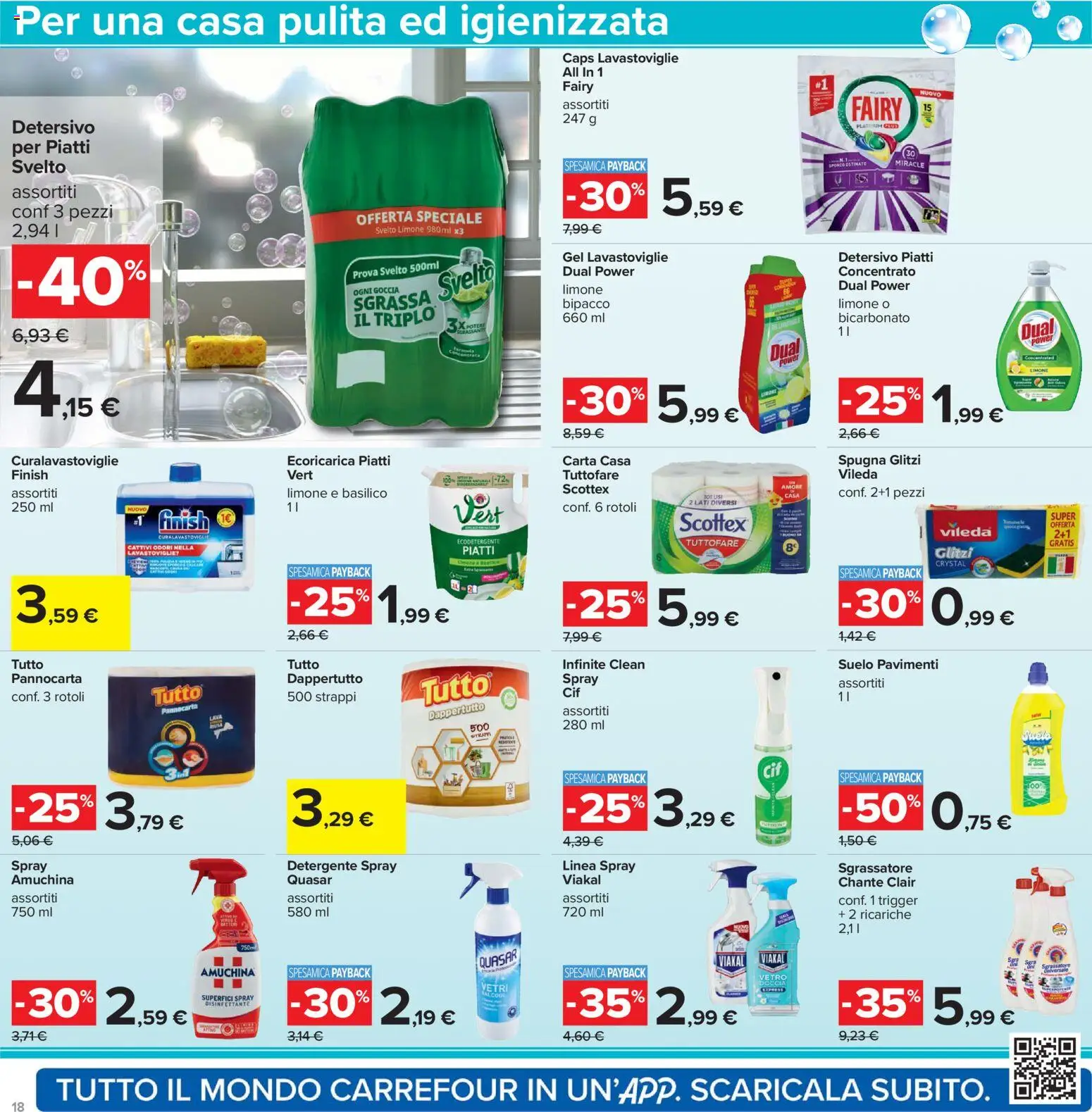 Volantino Carrefour del 07.04.2026 | Pagina: 18 | Prodotti: Spugna, Detergente, Bicarbonato, Sgrassatore
