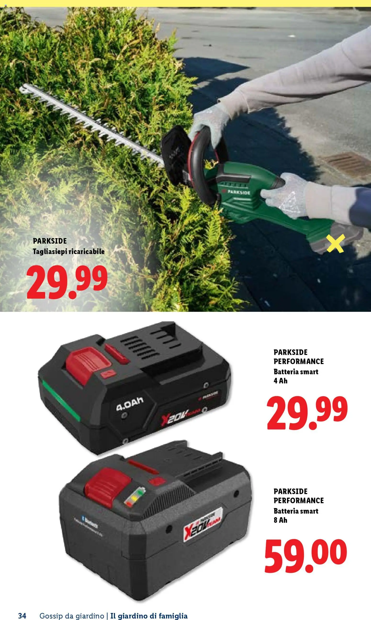 Volantino Lidl del 23.04.2026 | Pagina: 34 | Prodotti: Tagliasiepi, Batteria