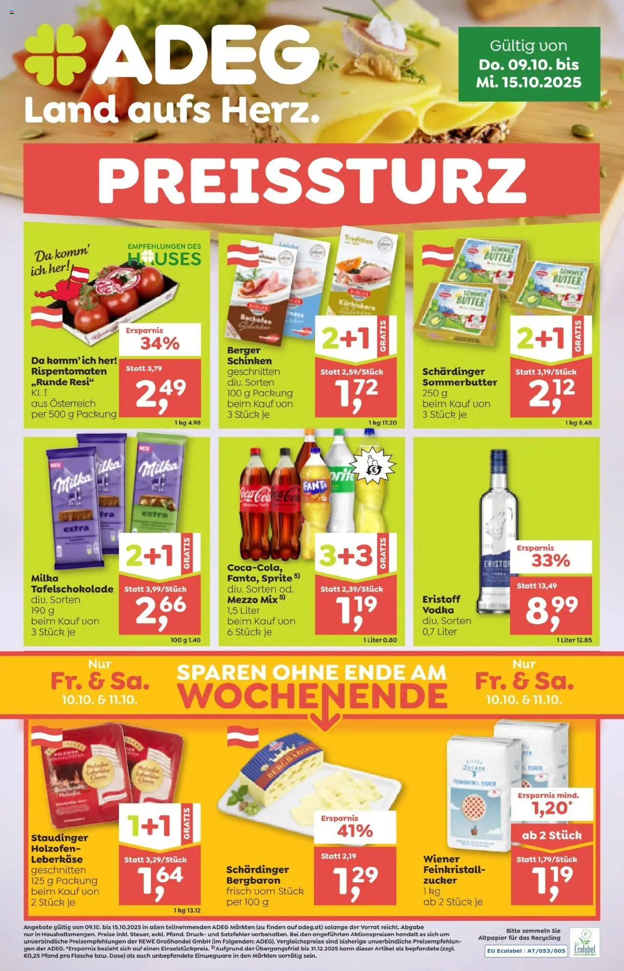 ADEG Flugblatt gültig ab 09.10.2025 | Seite: 1 | Produkte: Zucker, Butter, Schinken