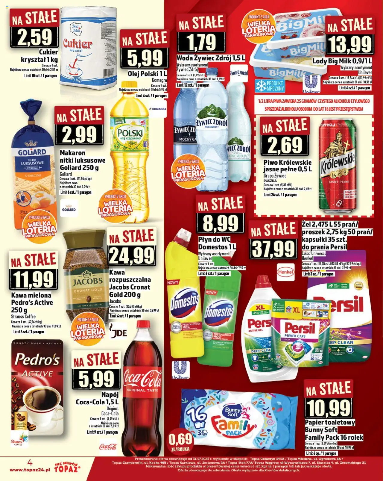 Topaz Gazetka - Ceny małe na stałe od 28.08.2025 | Strona: 4 | Produkty: Olej rzepakowy, Coca cola, Kawa, Piwo