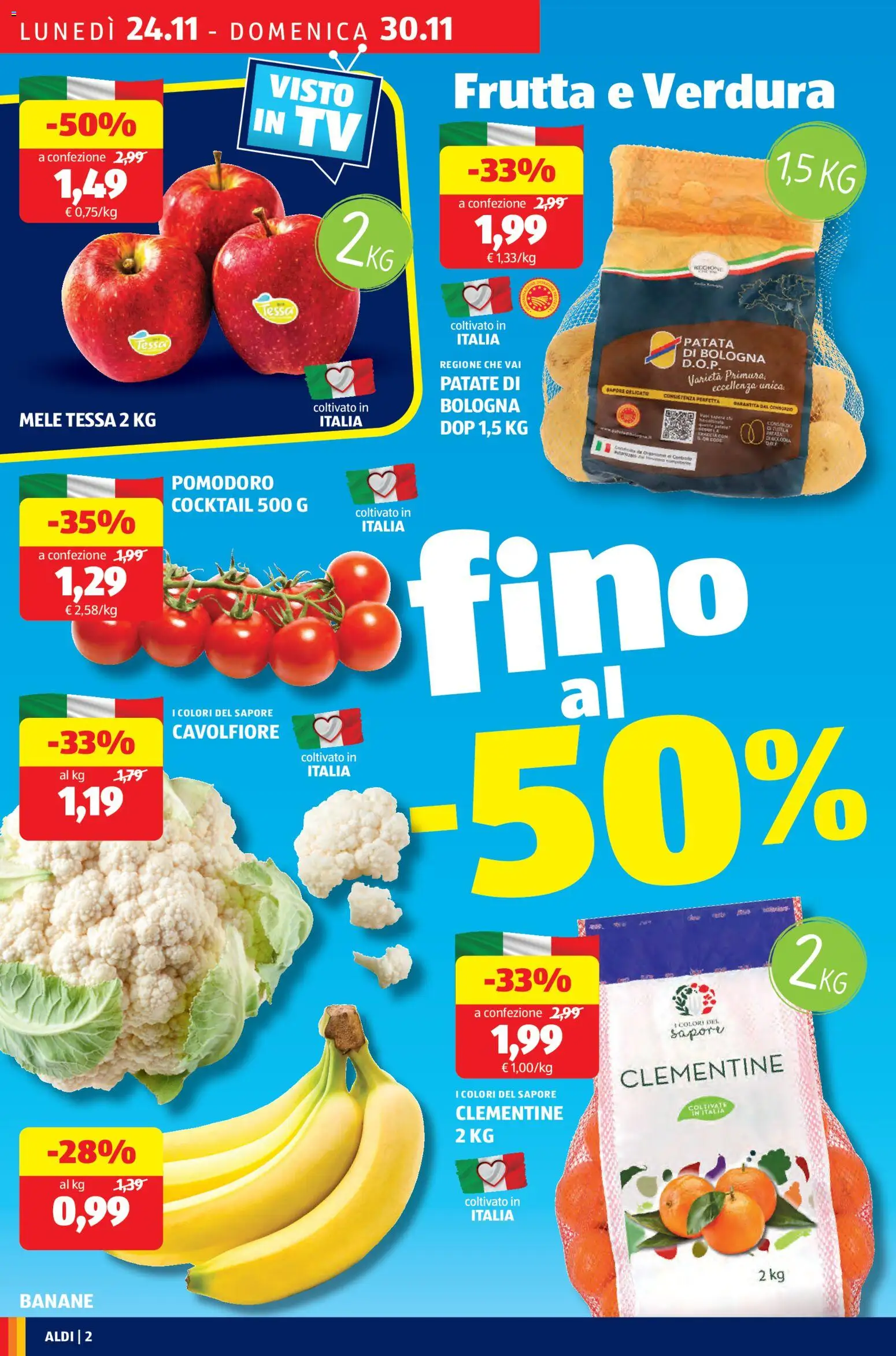 Volantino Aldi del 24.11.2025 | Pagina: 2 | Prodotti: Sapone, Mele, Banane, TV