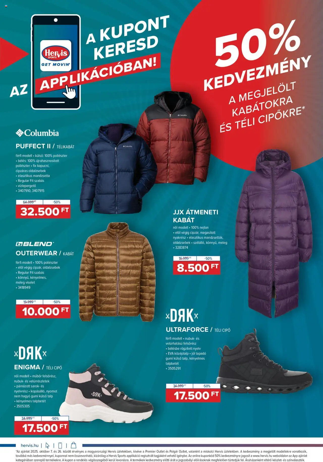 Hervis Sports akciós ujság - amely érvényes a következő dátumtól: 07.10.2025 | Oldal: 2 | Termékek: Télikabát, Kabát