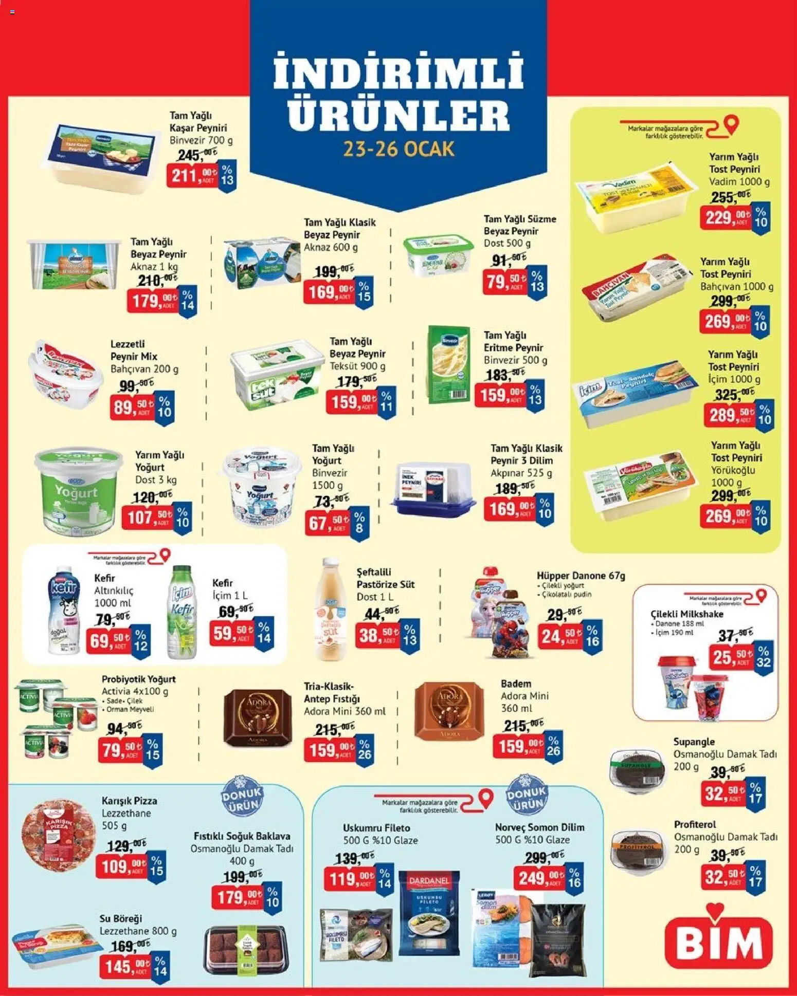 BİM İndirimli Ürünler - 23.01.2026 tarihinden itibaren geçerlidir | Sayfa: 3 | Ürünler: Kefir, Süt, Peynir, Pizza