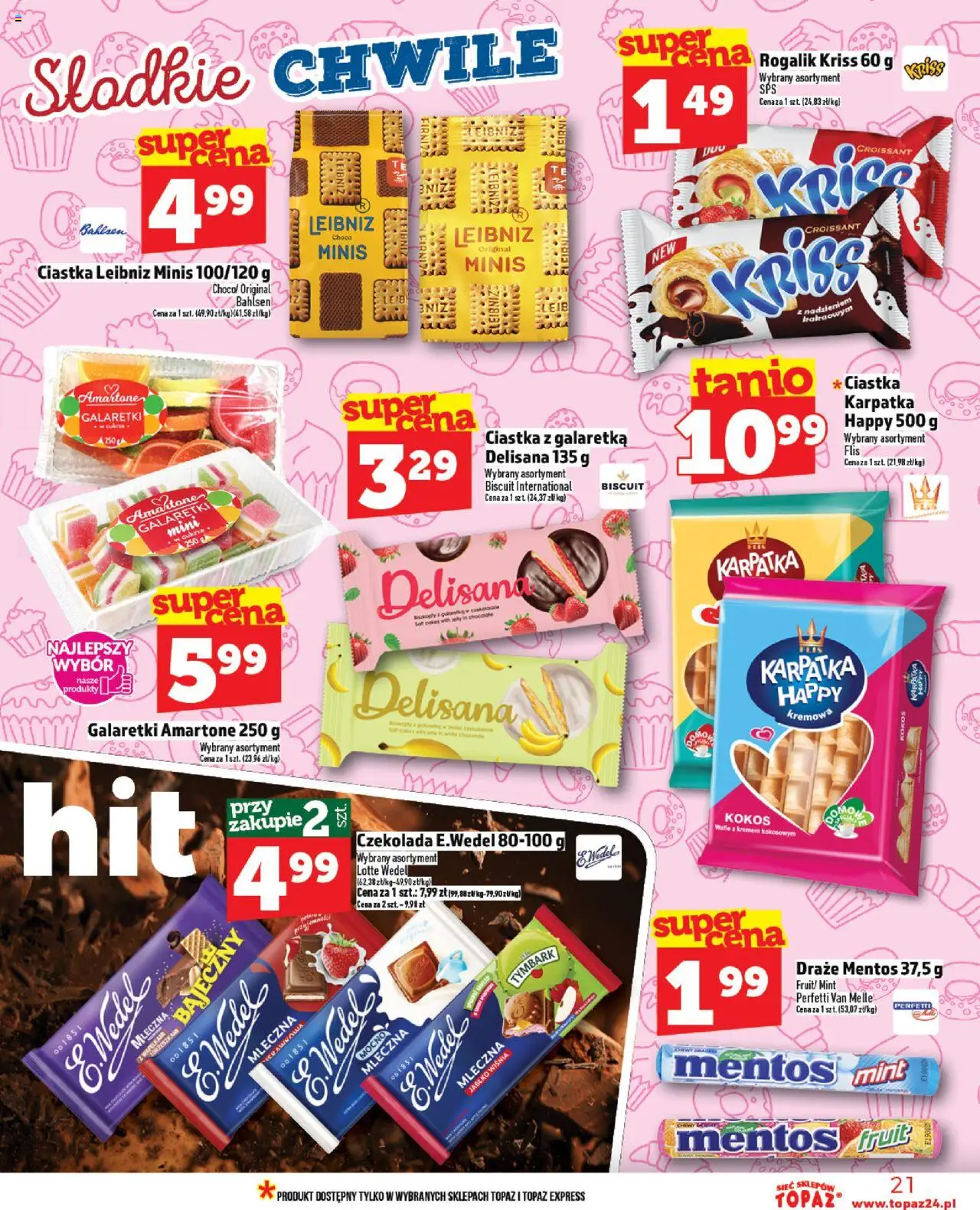Topaz Gazetka od 21.08.2025 | Strona: 21 | Produkty: Galaretki, Galaretka, Wafle, Czekolada