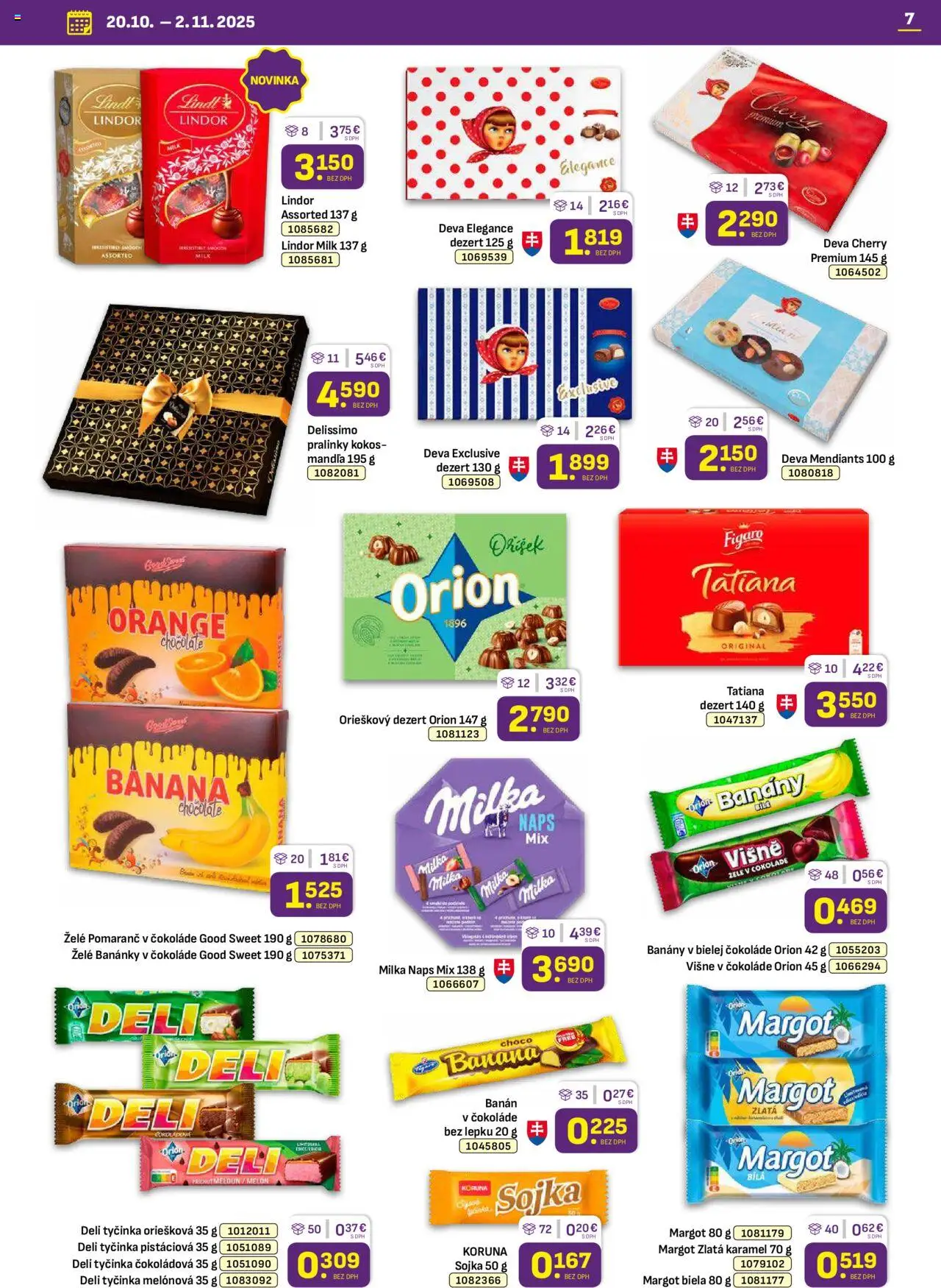Nové Libex akcie – leták je platný od 20.10.2025 | Strana: 7 | Produkty: Banány, Milka, Melón, Višne