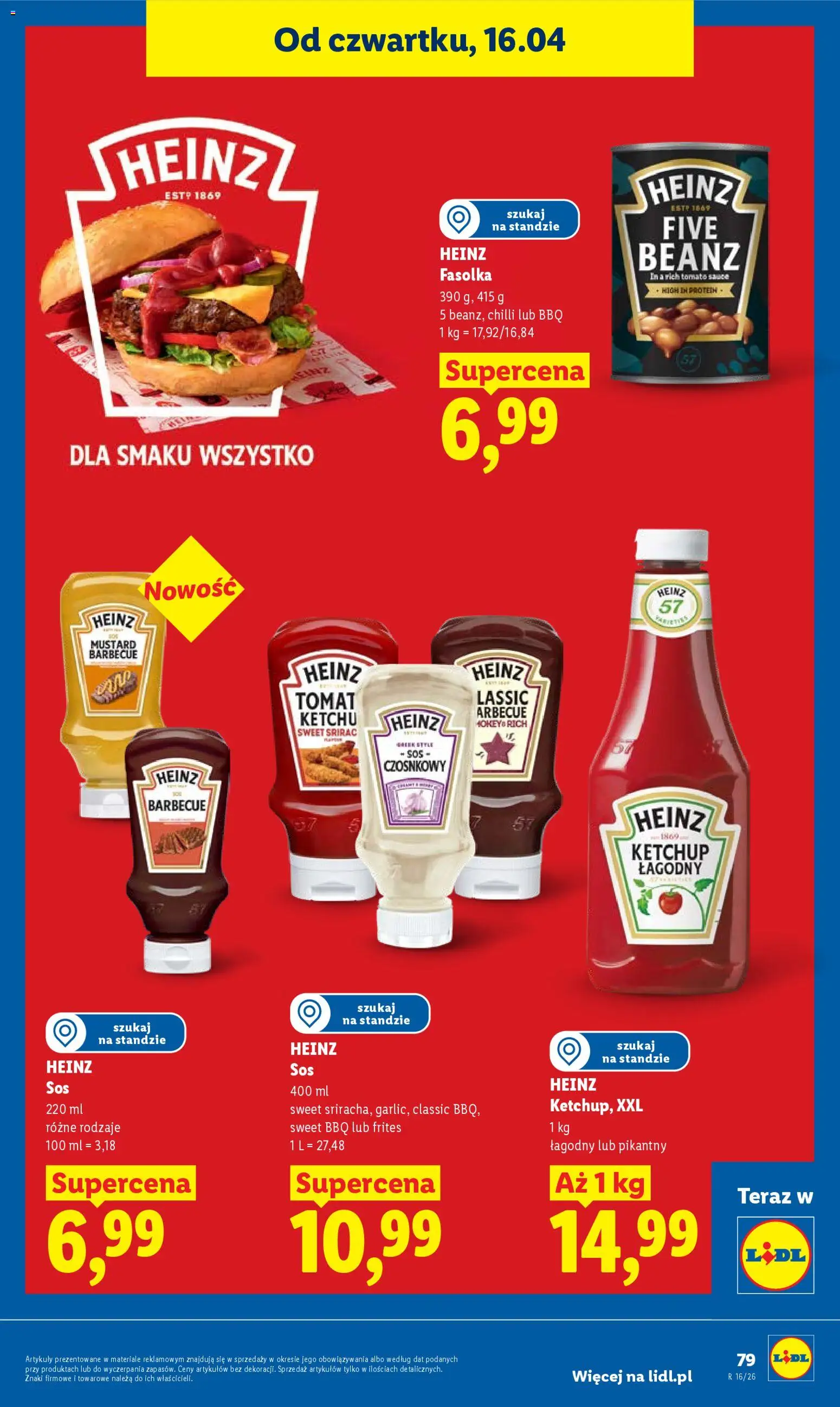 Lidl gazetka od 16.04.2026 | Strona: 79 | Produkty: Ketchup, Fasolka heinz, Sos