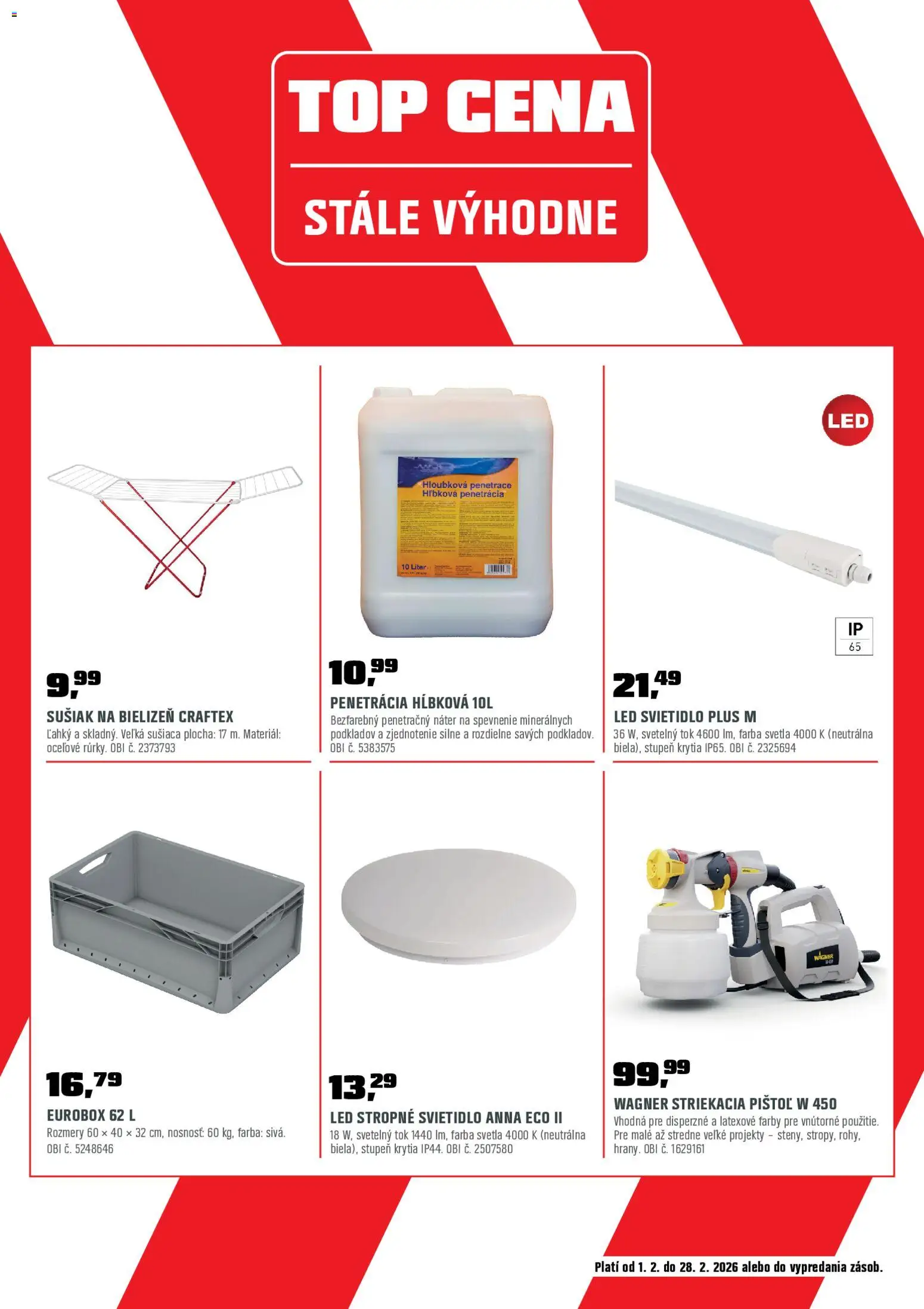 Nové OBI akcie – leták je platný od 01.02.2026 | Strana: 17 | Produkty: Stropné svietidlo, Led stropné svietidlo, Striekacia pištol, Svietidlo