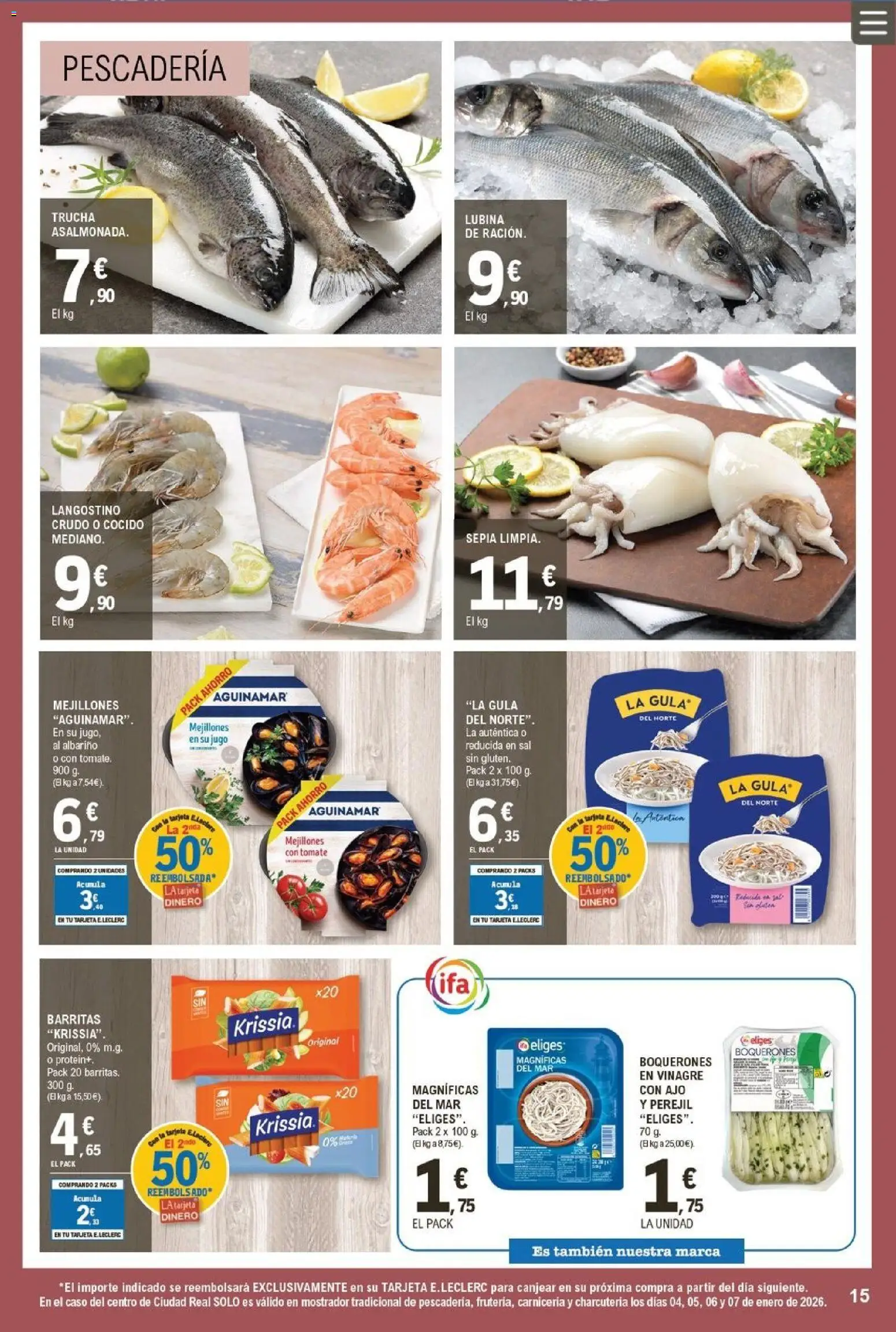 E.Leclerc folleto │ válido desde el 04.02.2026 | Página: 15 | Productos: Jugo, Δεξαμενή, Langostino