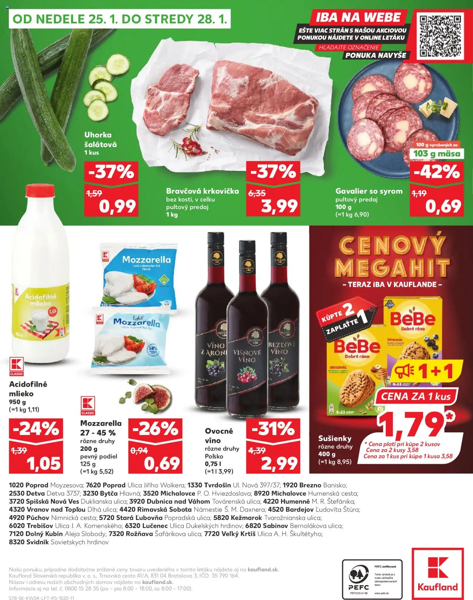 Nové Kaufland akcie – leták je platný od 22.01.2026 | Strana: 78 | Produkty: BeBe Dobré ráno, Mlieko, Víno, Bravčová krkovička