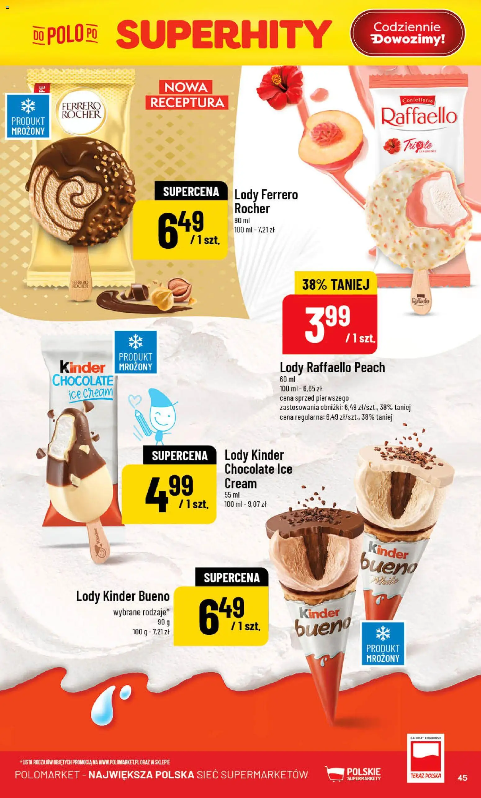 POLOmarket gazetka od 29.04.2026 | Strona: 45 | Produkty: Kinder Bueno, Lody, Ferrero rocher