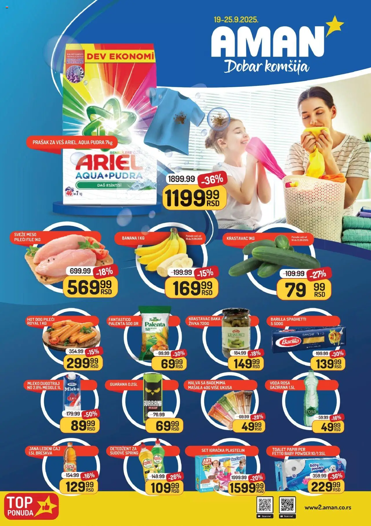 Aman katalog - važi od 19.09.2025 | Strana: 1 | Proizvode: Ariel, Palenta, Hot dog, Čaj